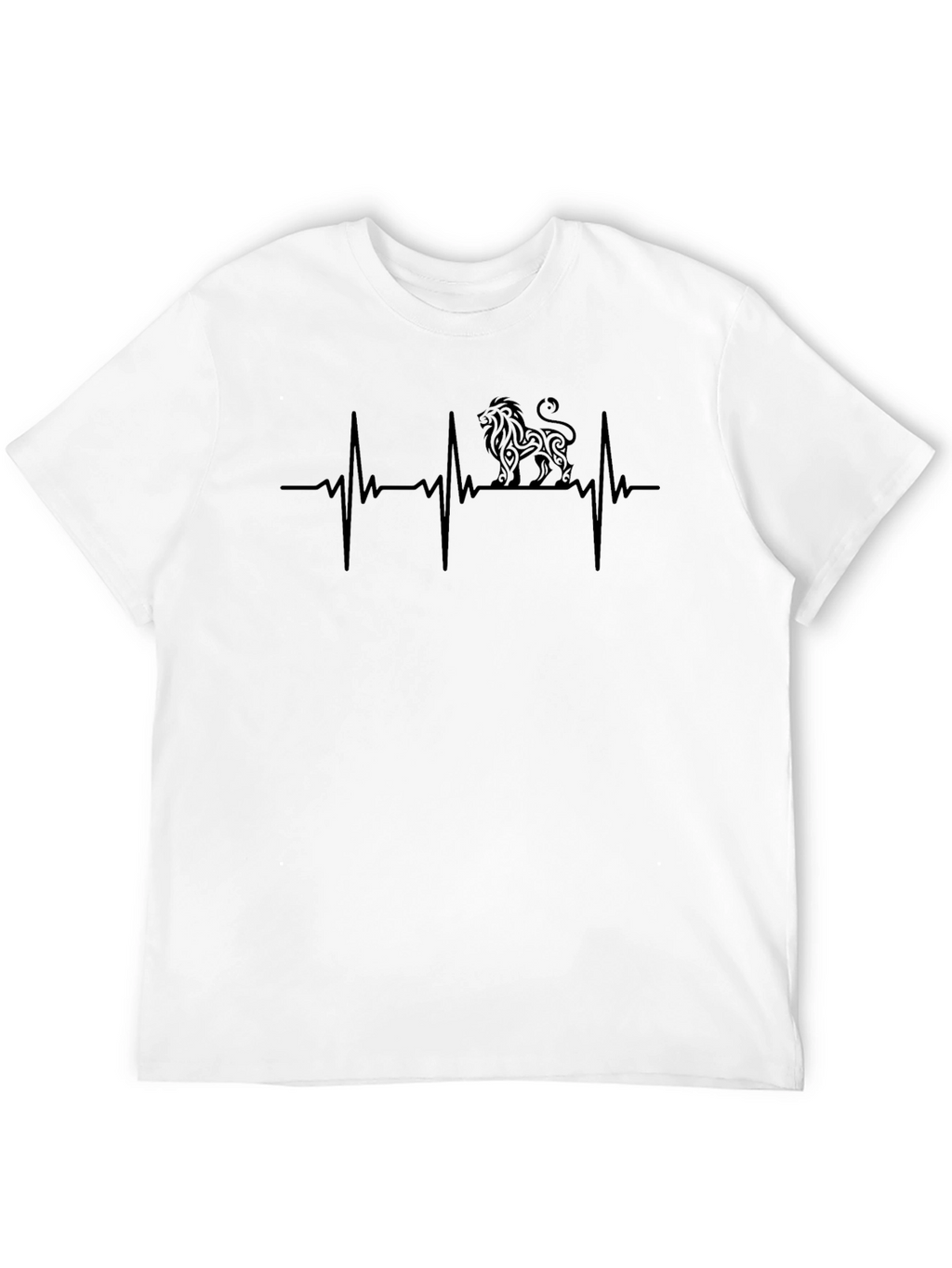 Lion Heartbeat Graphic Tee - Black Cotton Casual T-Shirt