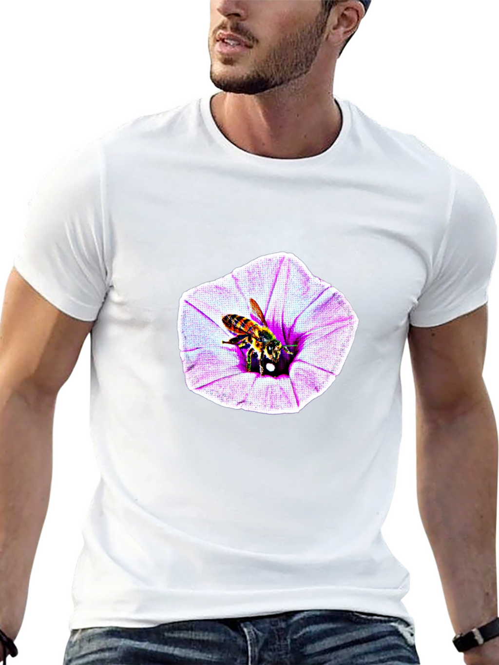 Bee on Flower Graphic T-Shirt - Black
