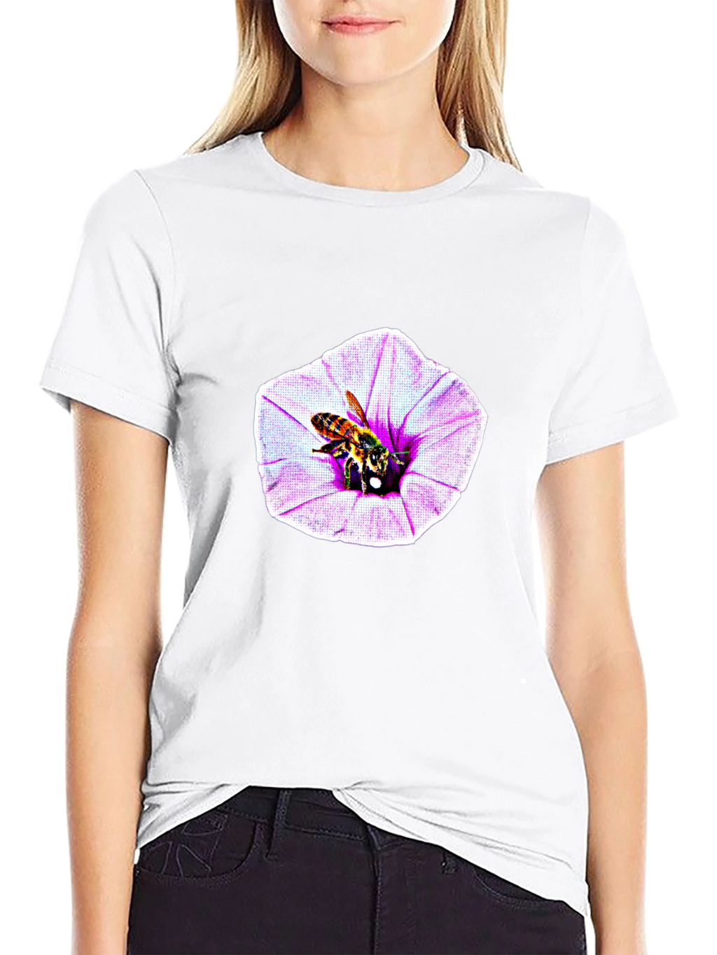 Bee on Flower Graphic T-Shirt - Black