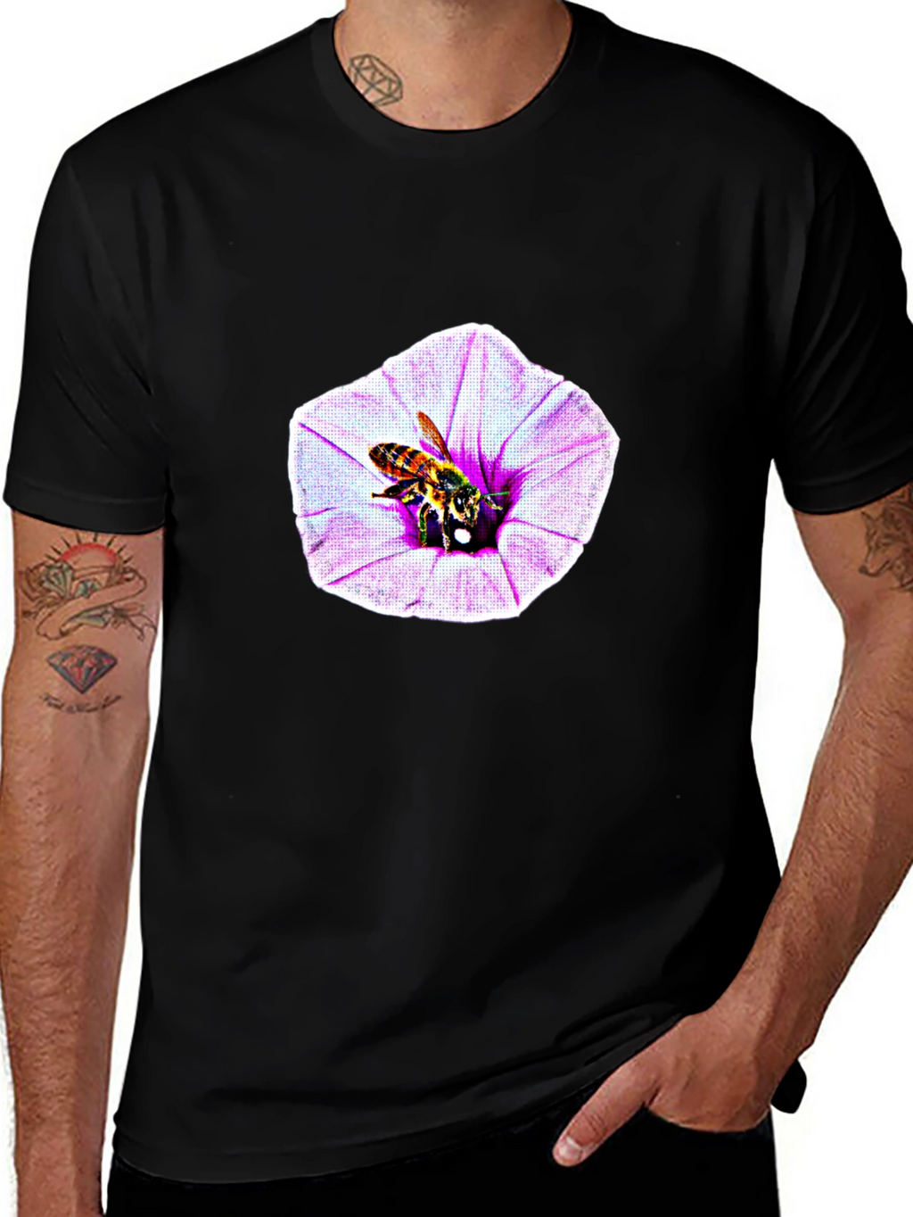 Bee on Flower Graphic T-Shirt - Black