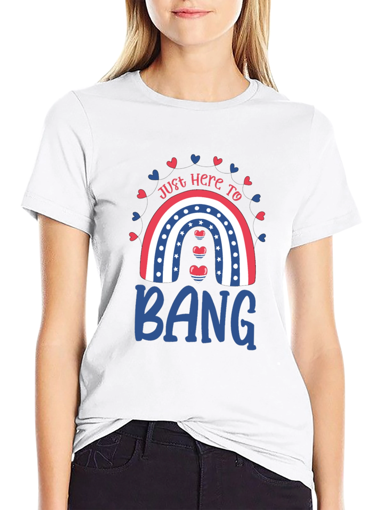 Just Here to Bang T-Shirt Patriotic Rainbow Design