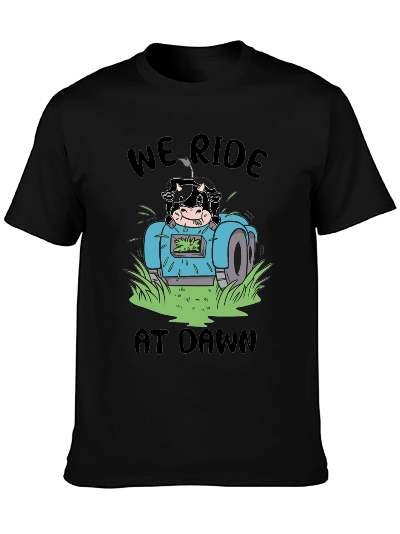 Cow Ride At Dawn Black T-Shirt