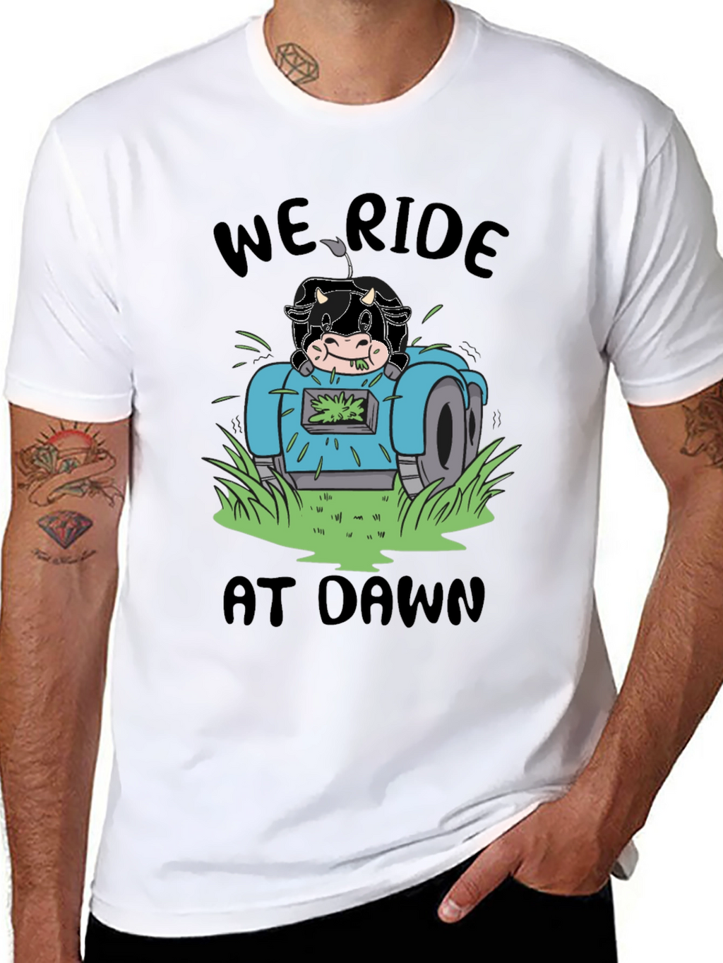 Cow Ride At Dawn Black T-Shirt