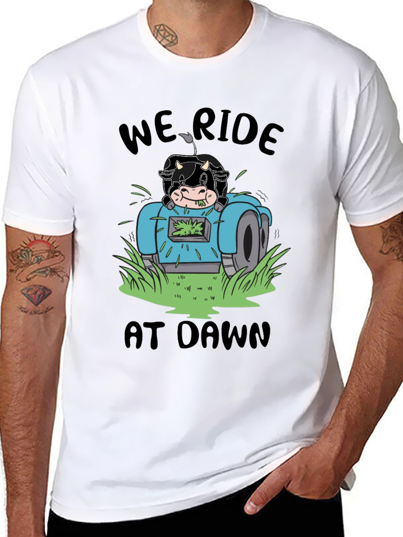 Cow Ride At Dawn Black T-Shirt
