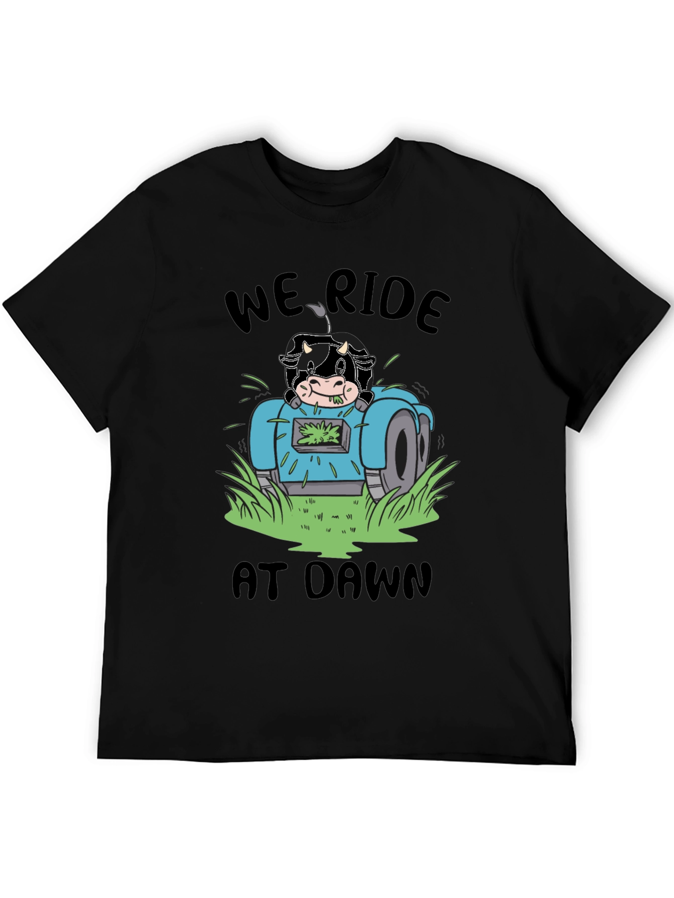 Cow Ride At Dawn Black T-Shirt