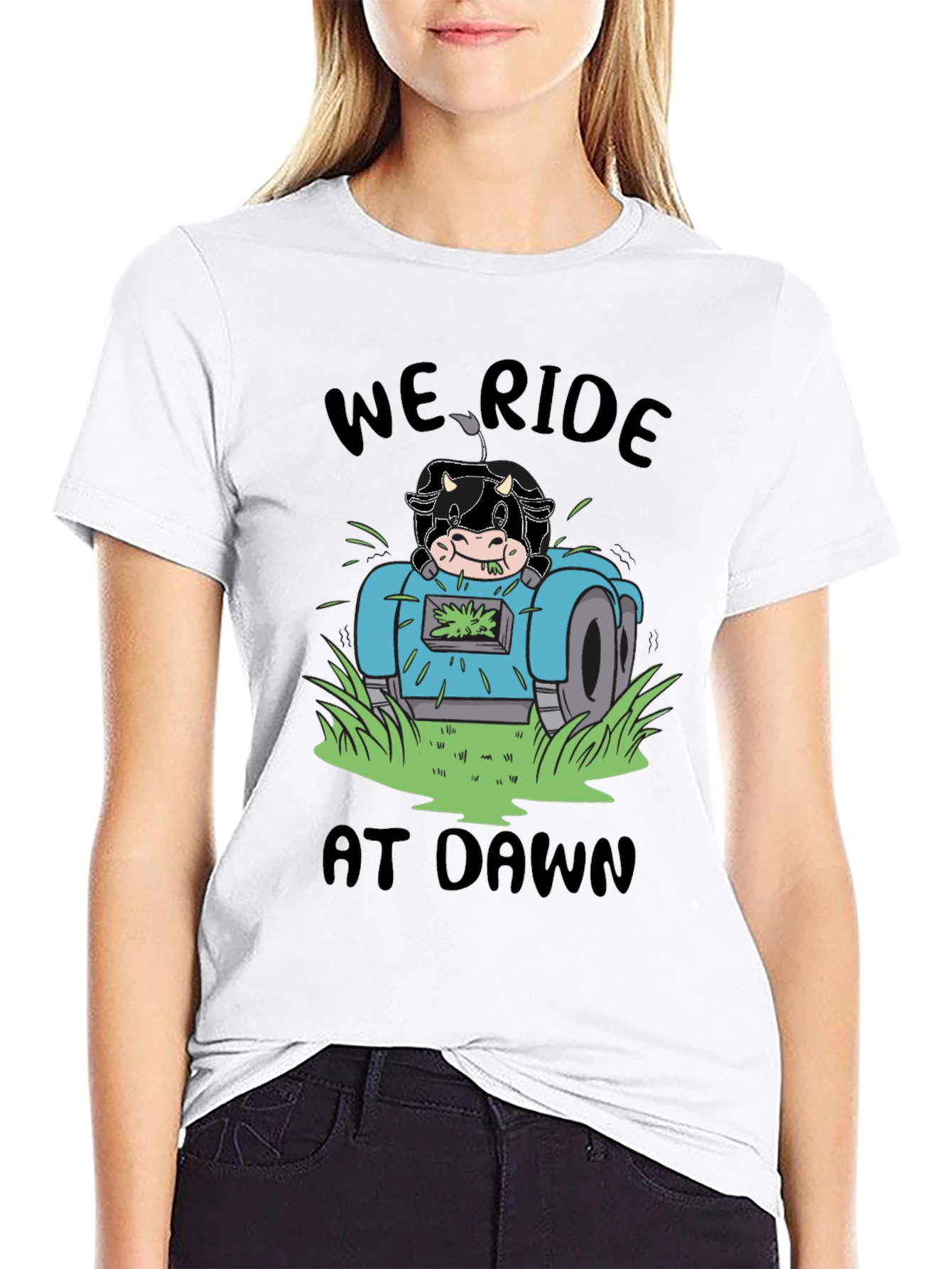 Cow Ride At Dawn Black T-Shirt
