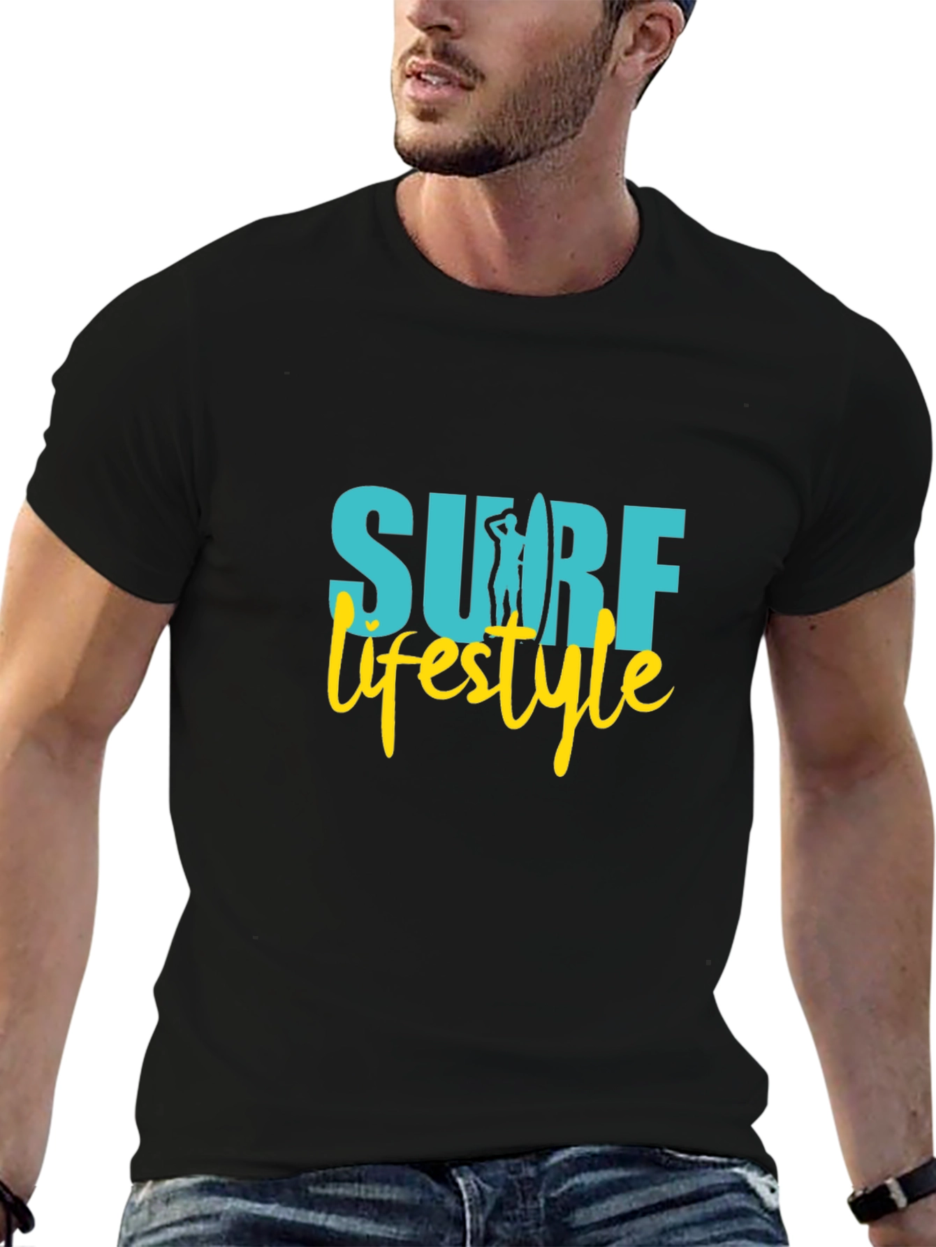 Surf Lifestyle Graphic Tee - Black Cotton Shirt