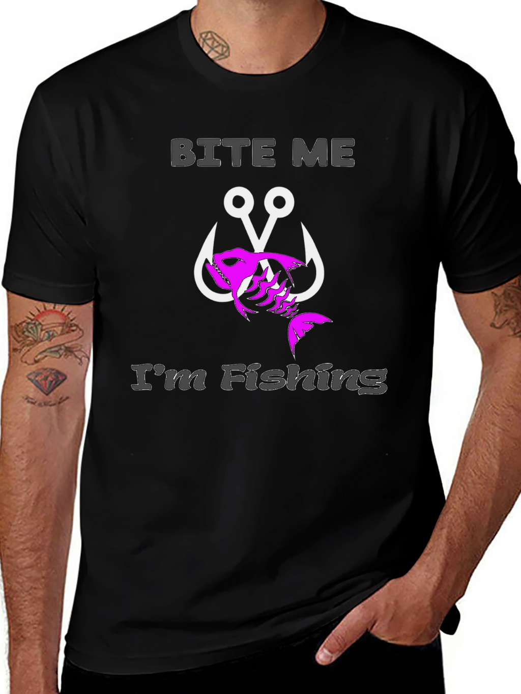 Bite Me Im Fishing Black T-Shirt