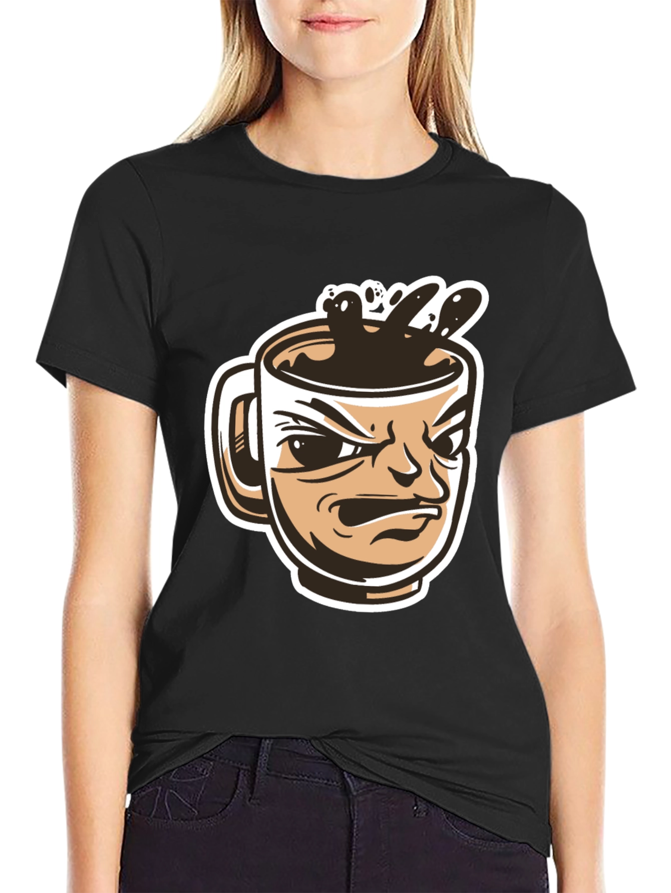 Angry Coffee Mug Graphic T-Shirt - Black