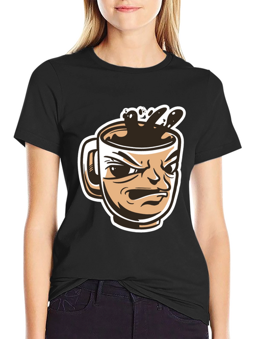 Angry Coffee Mug Graphic T-Shirt - Black