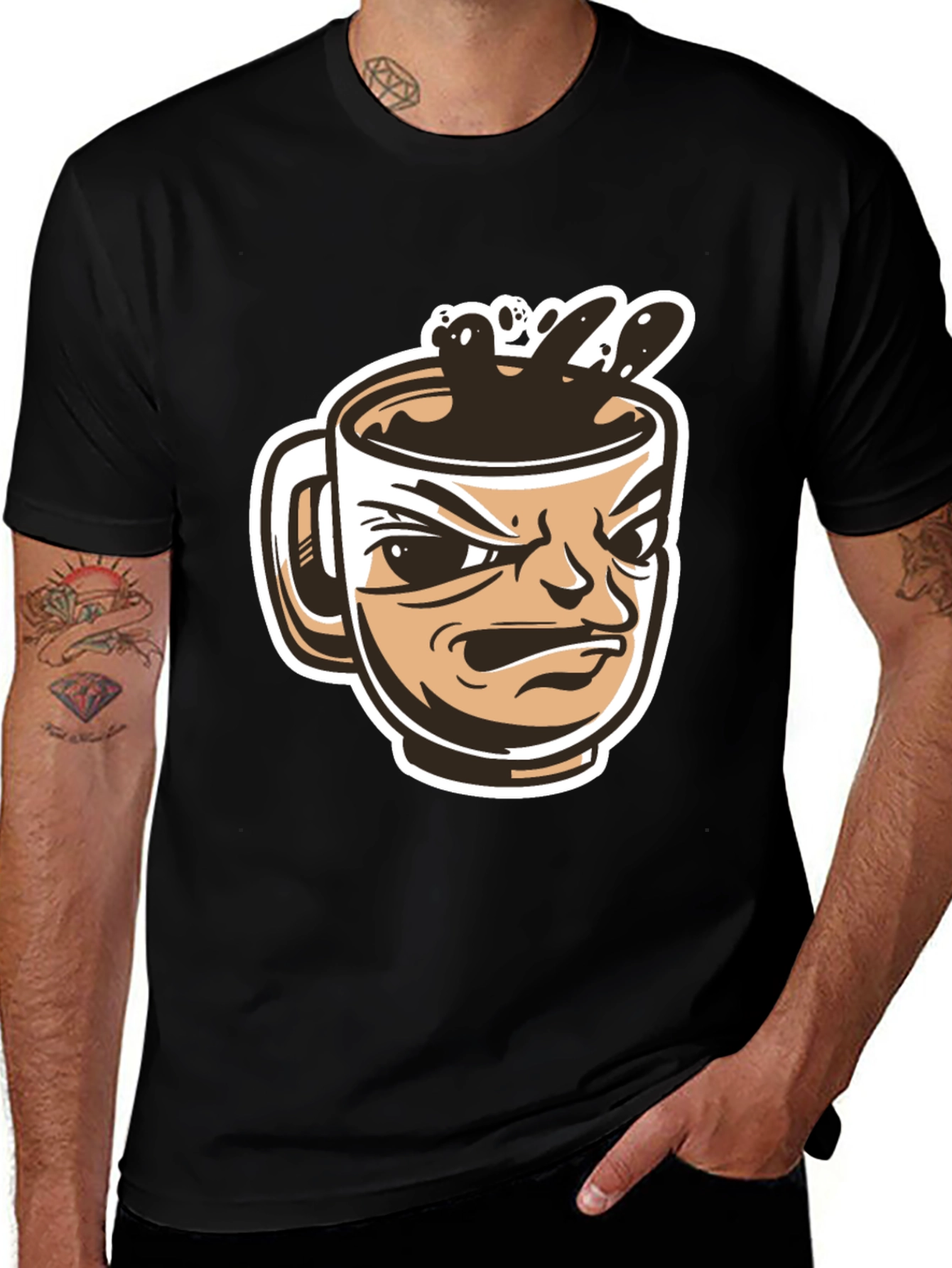 Angry Coffee Mug Graphic T-Shirt - Black