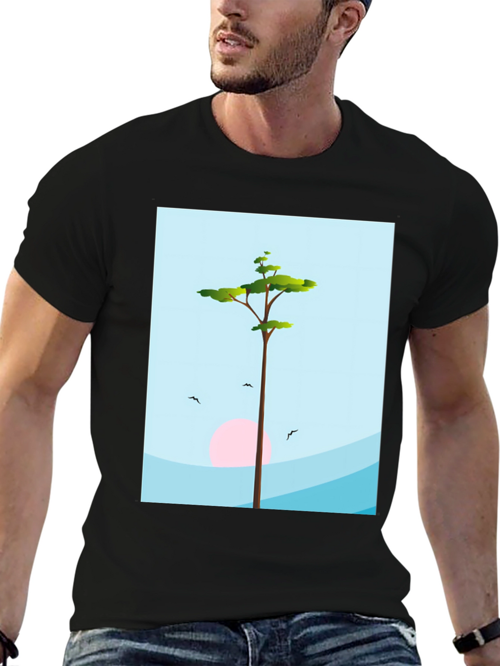 Nature Scene Graphic Tee - Black