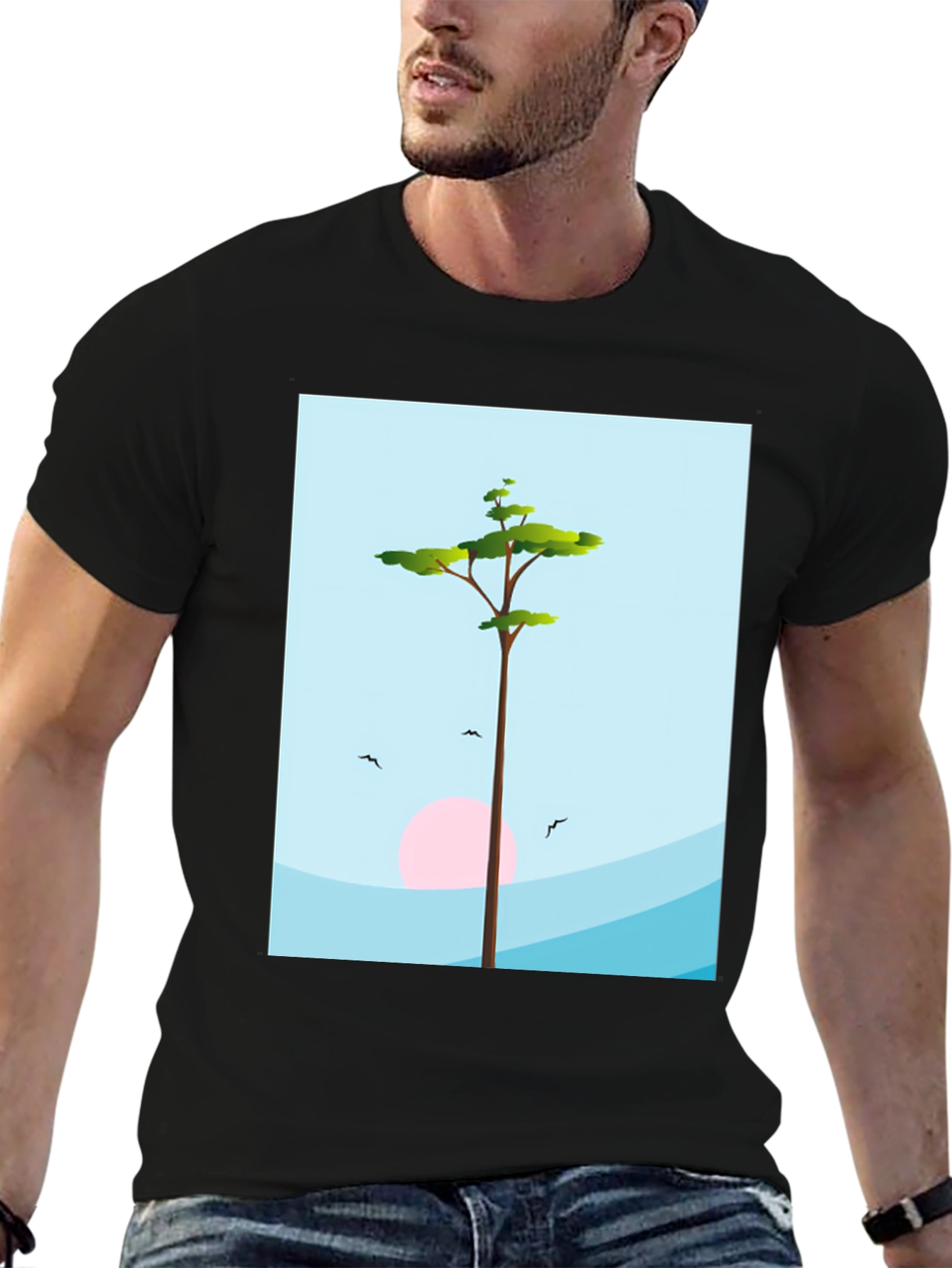 Nature Scene Graphic Tee - Black