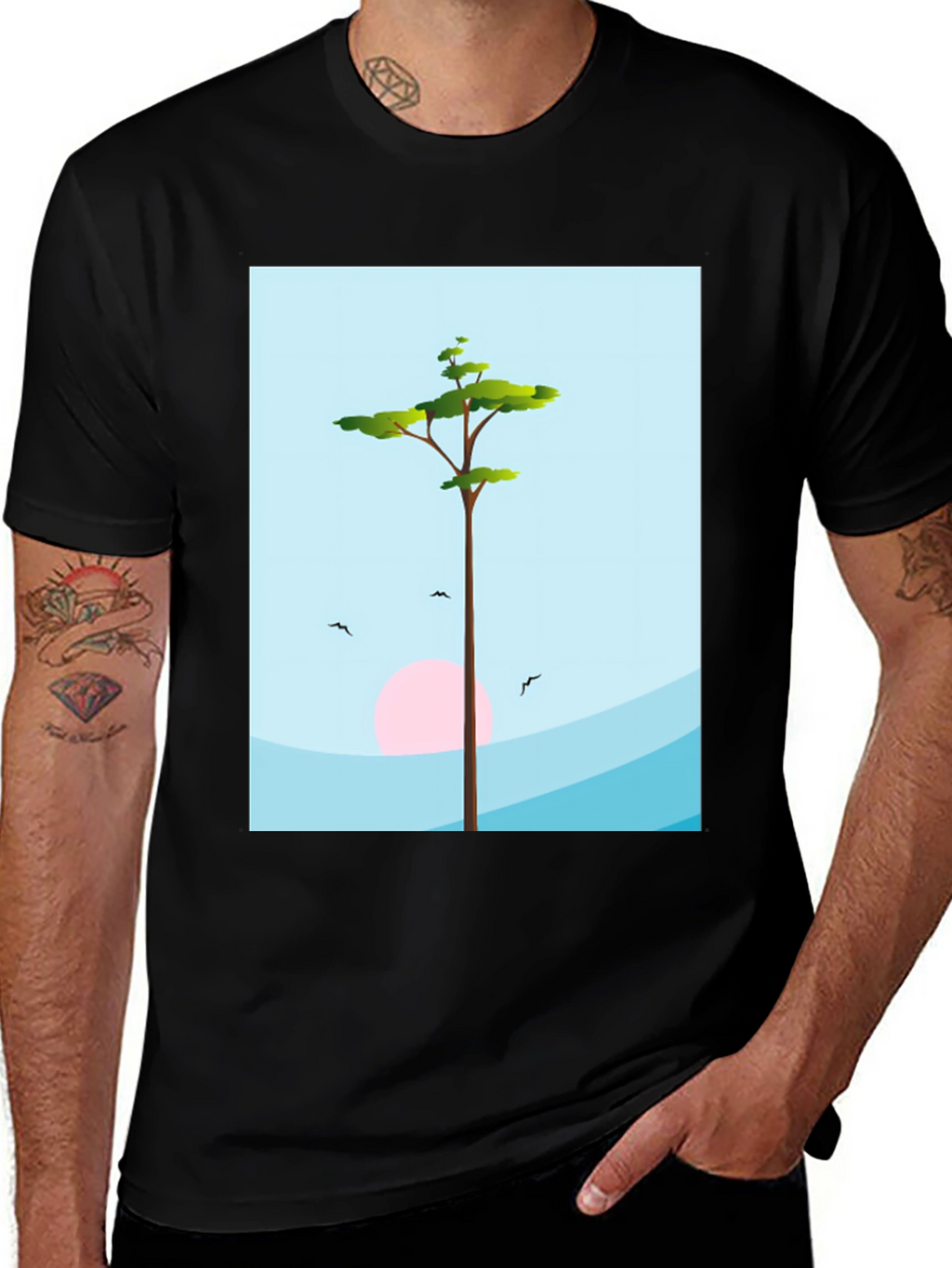 Nature Scene Graphic Tee - Black