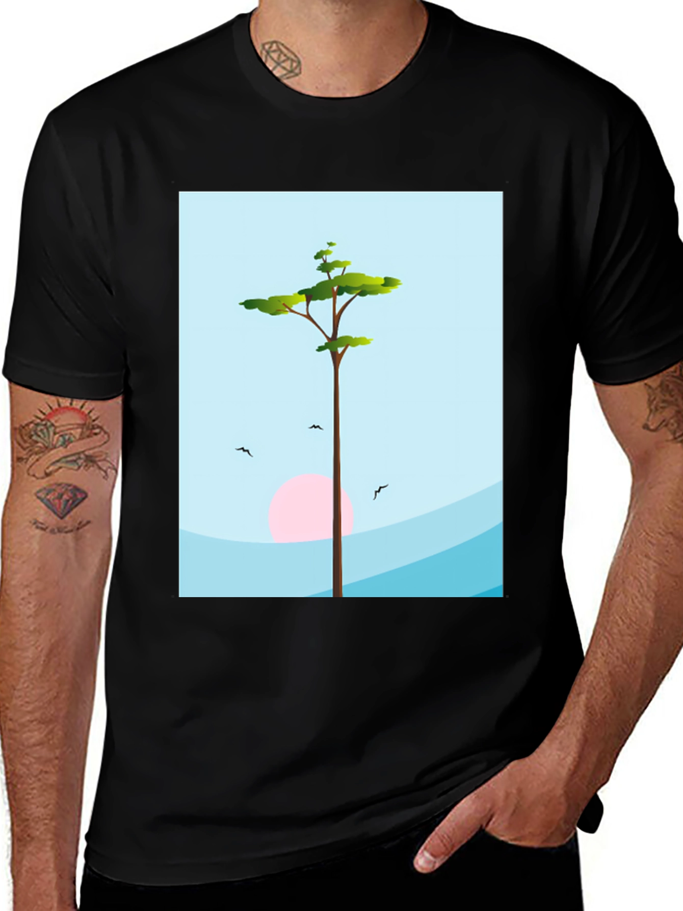 Nature Scene Graphic Tee - Black