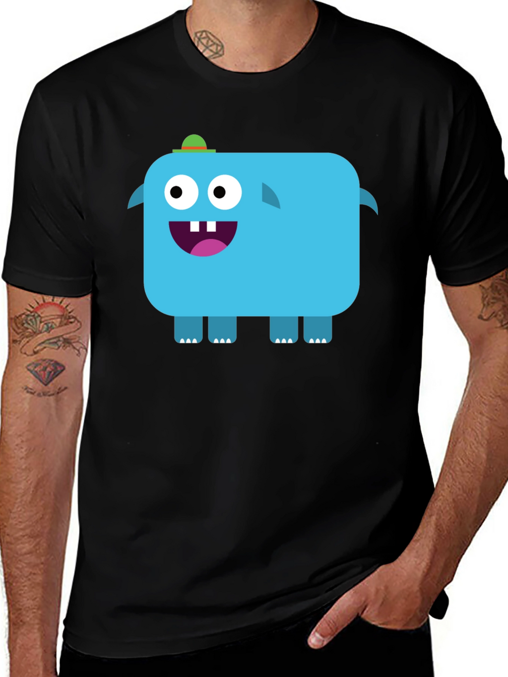 Funky Blue Monster Graphic Tee - Black Unisex T-Shirt