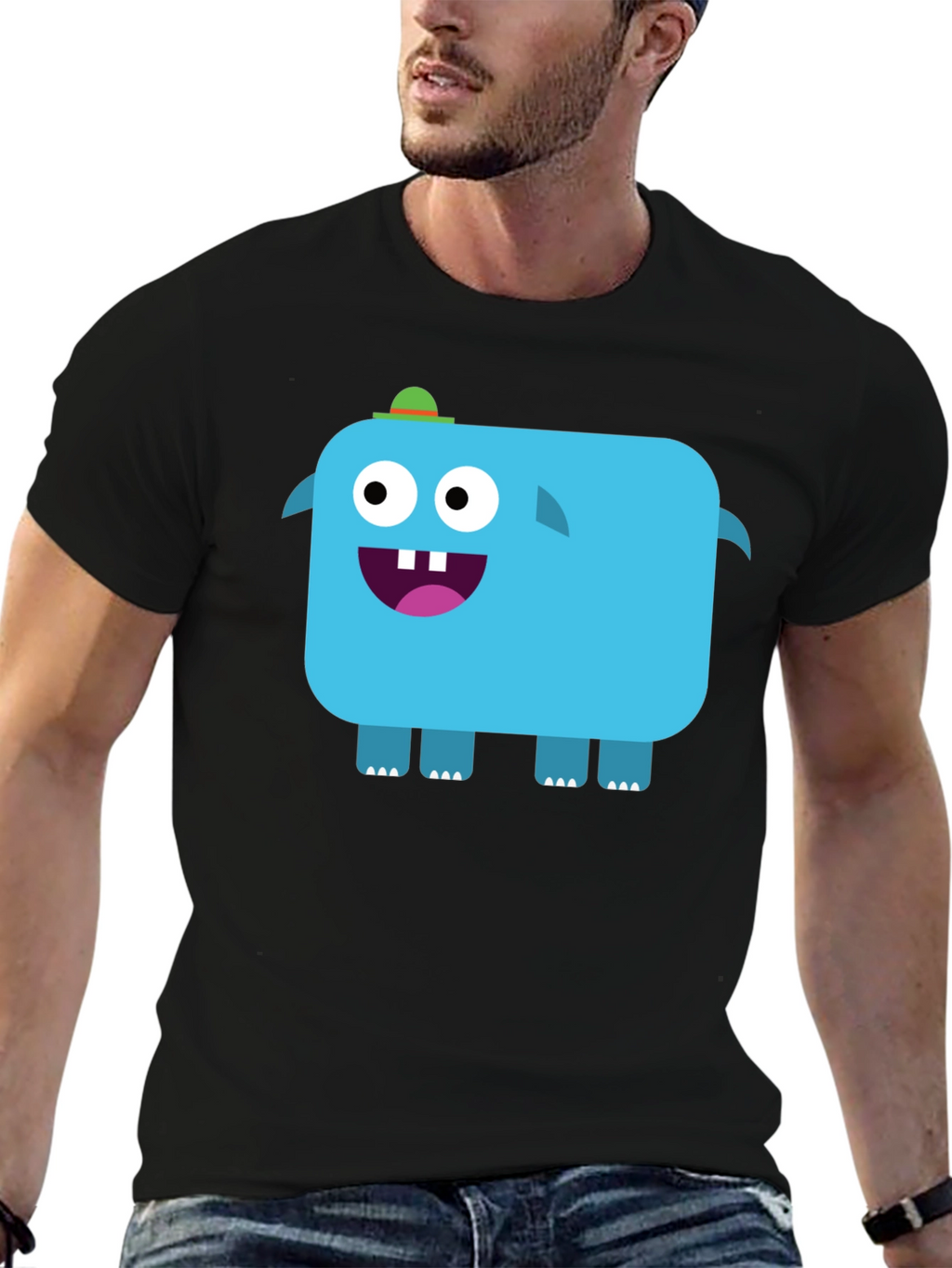Funky Blue Monster Graphic Tee - Black Unisex T-Shirt