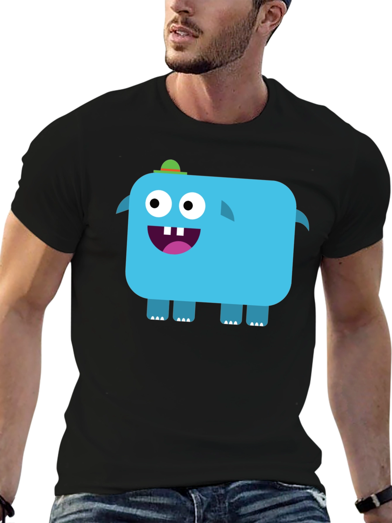Funky Blue Monster Graphic Tee - Black Unisex T-Shirt