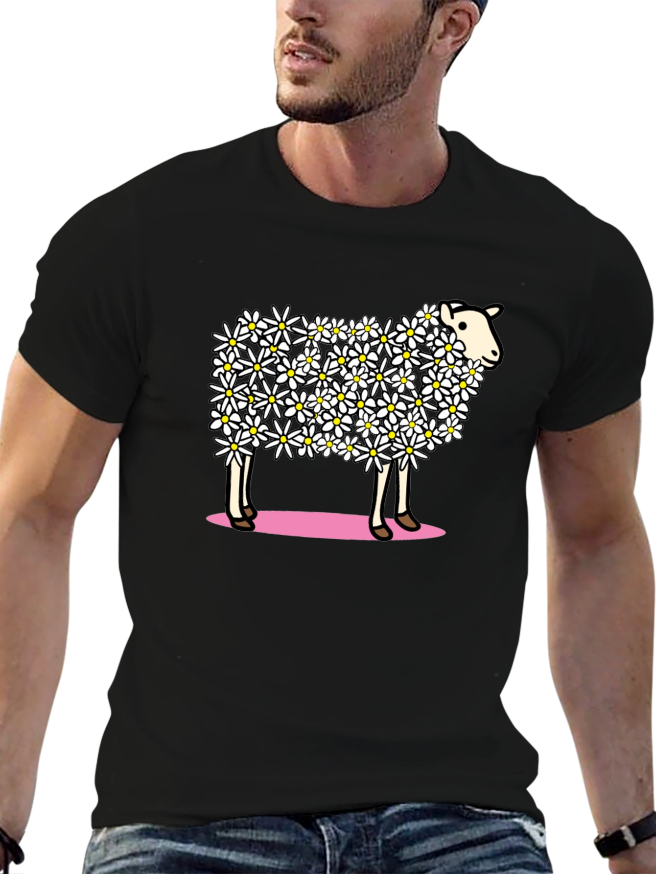 Floral Sheep Graphic T-Shirt - Unique Design