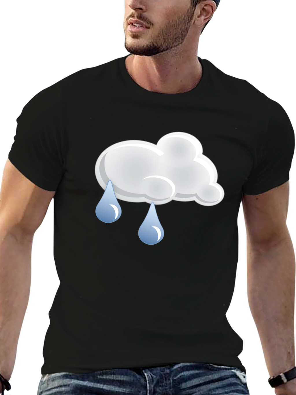 Rainy Day Cloud Graphic Tee - Black Cotton T-Shirt