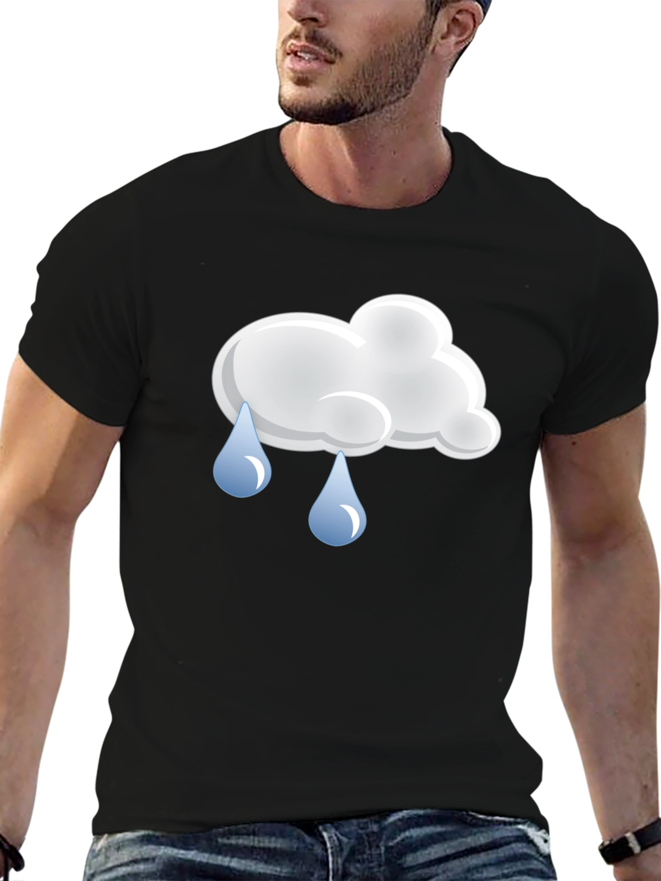 Rainy Day Cloud Graphic Tee - Black Cotton T-Shirt