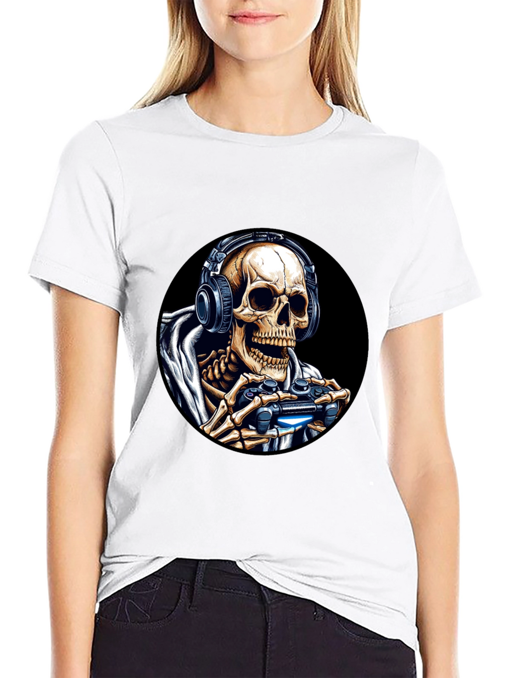 Gaming Skeleton T-Shirt - Black Cotton Tee