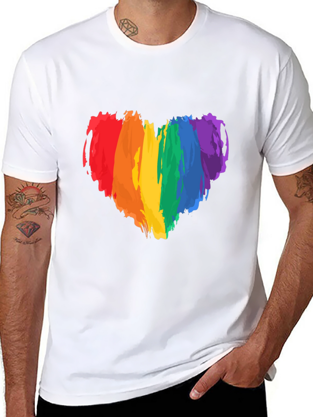 Rainbow Heart Pride T-Shirt - Black Cotton Tee