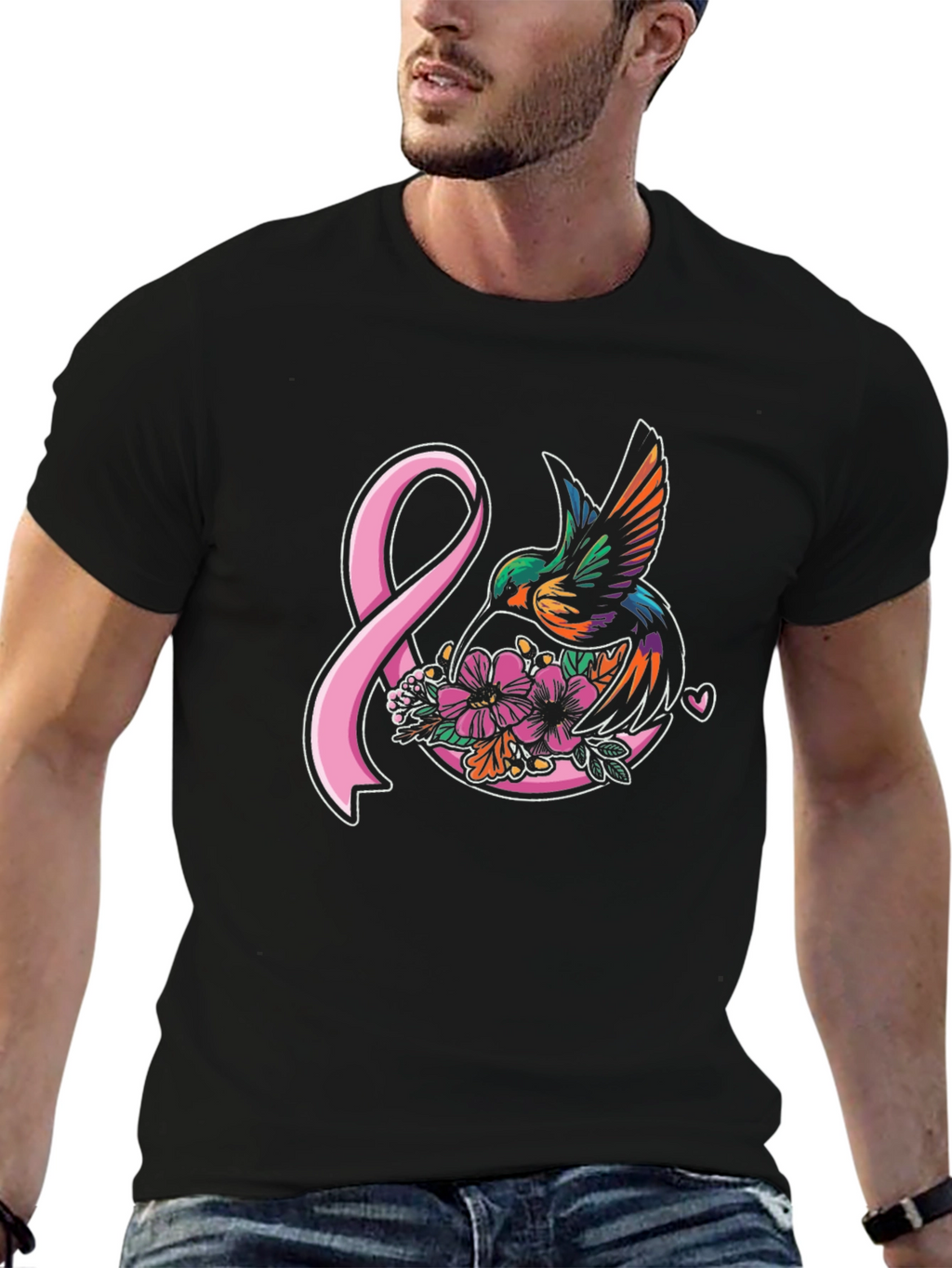 Hummingbird & Pink Ribbon Graphic T-Shirt