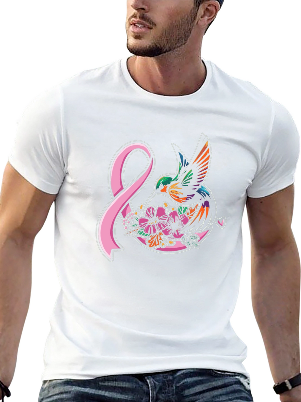 Hummingbird & Pink Ribbon Graphic T-Shirt