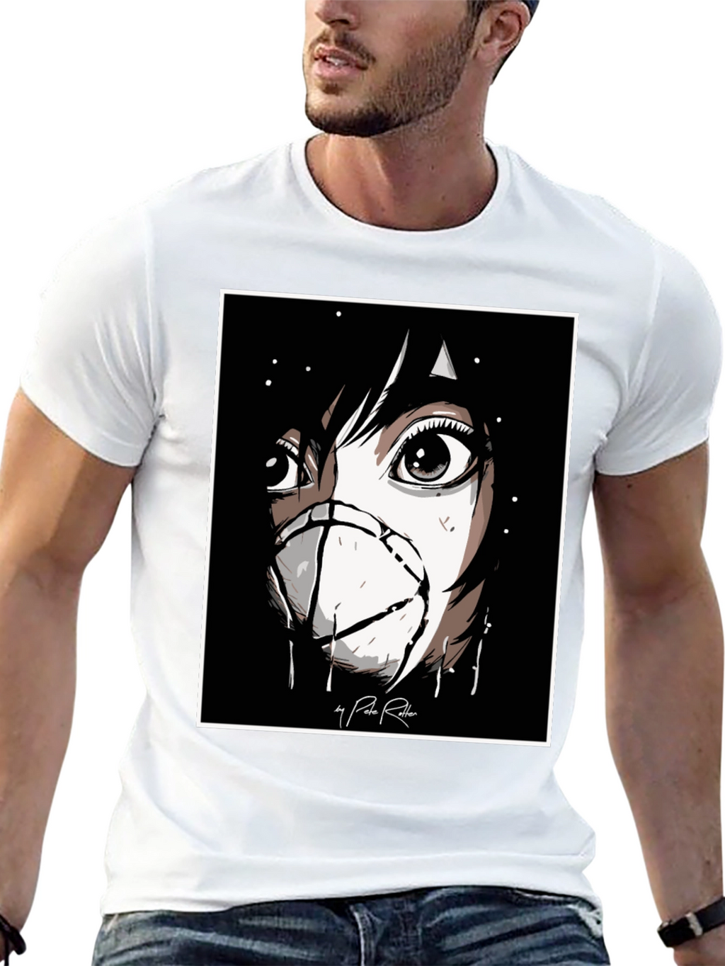 Anime Mask Graphic Black T-Shirt