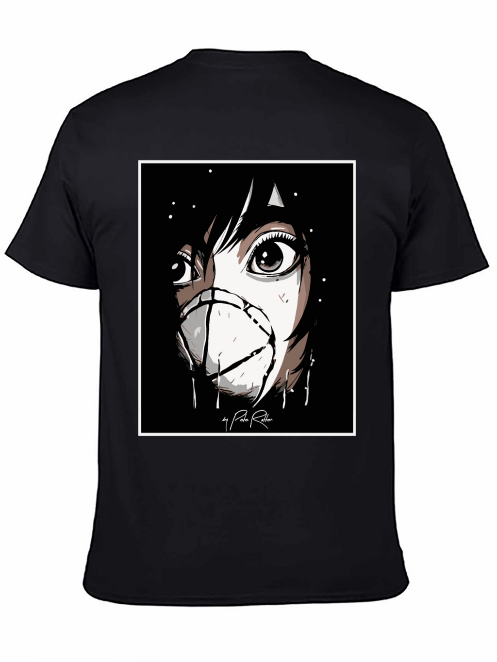 Anime Mask Graphic Black T-Shirt