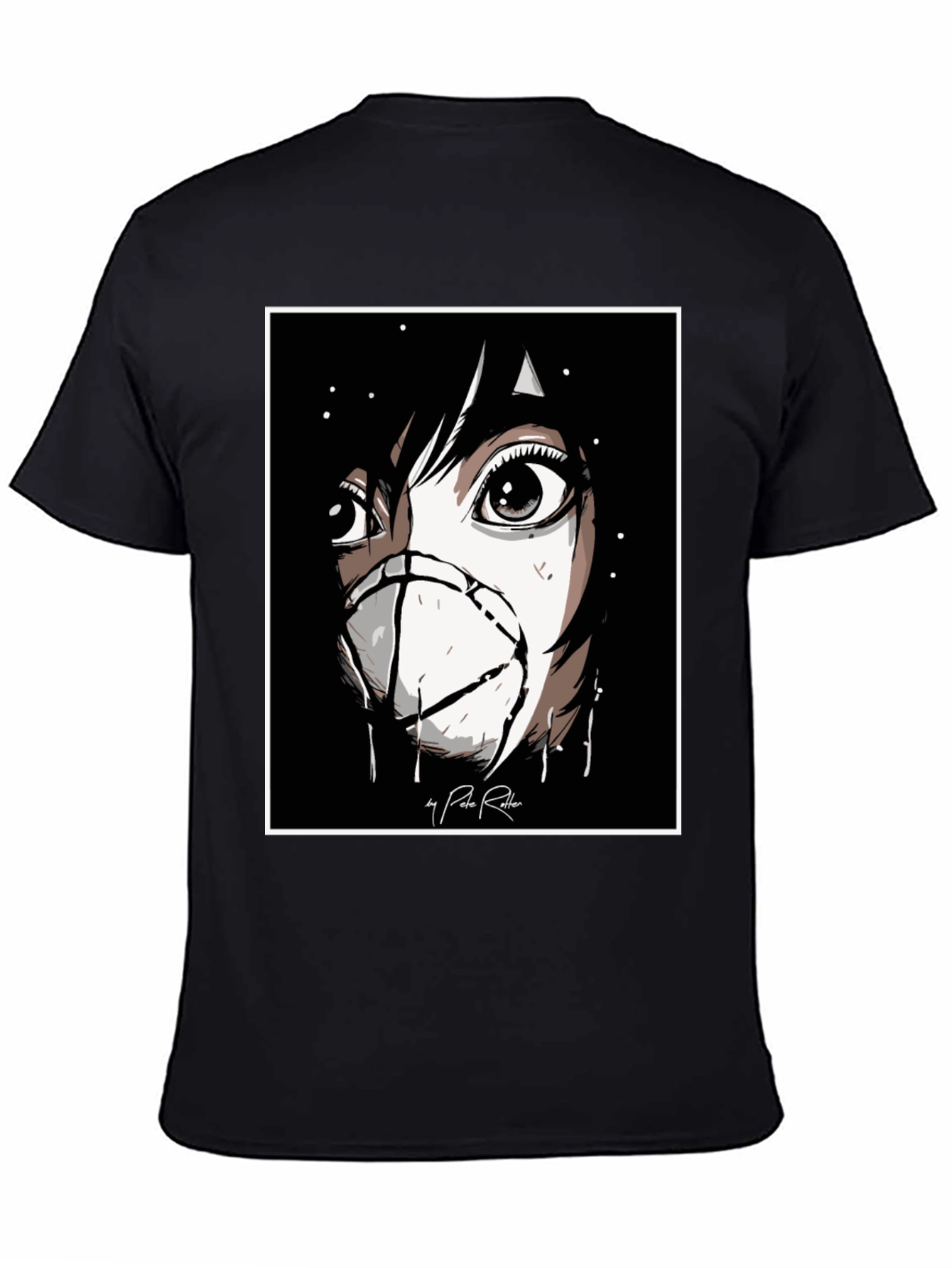 Anime Mask Graphic Black T-Shirt