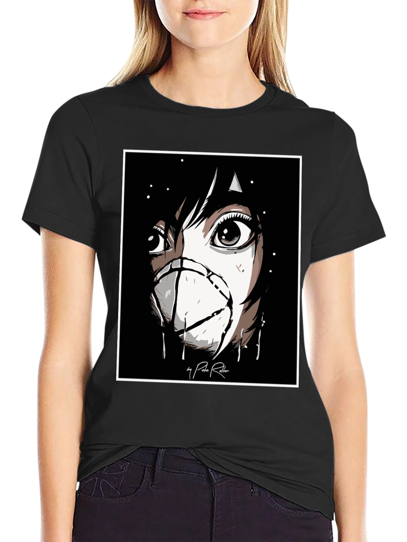 Anime Mask Graphic Black T-Shirt