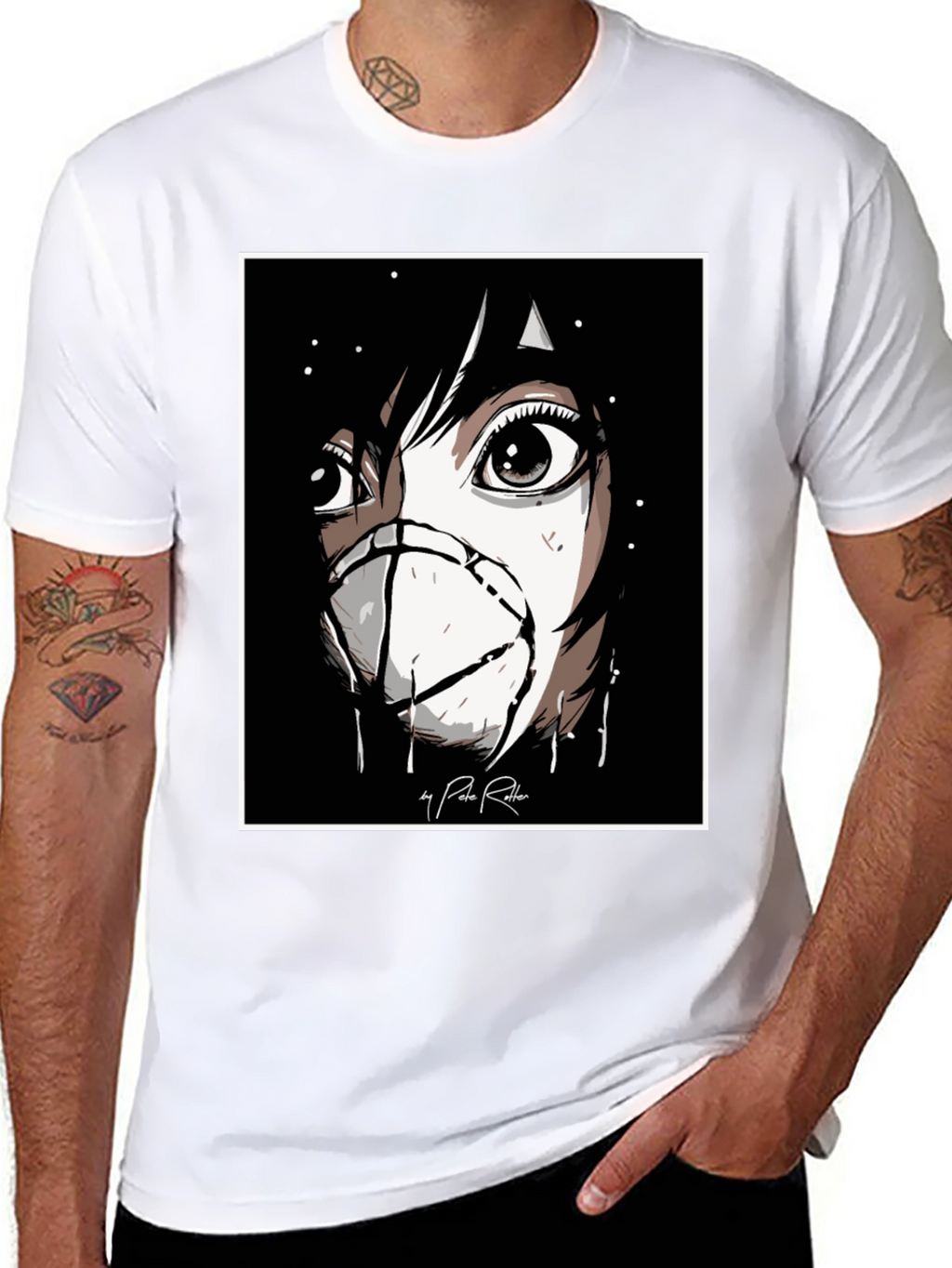 Anime Mask Graphic Black T-Shirt