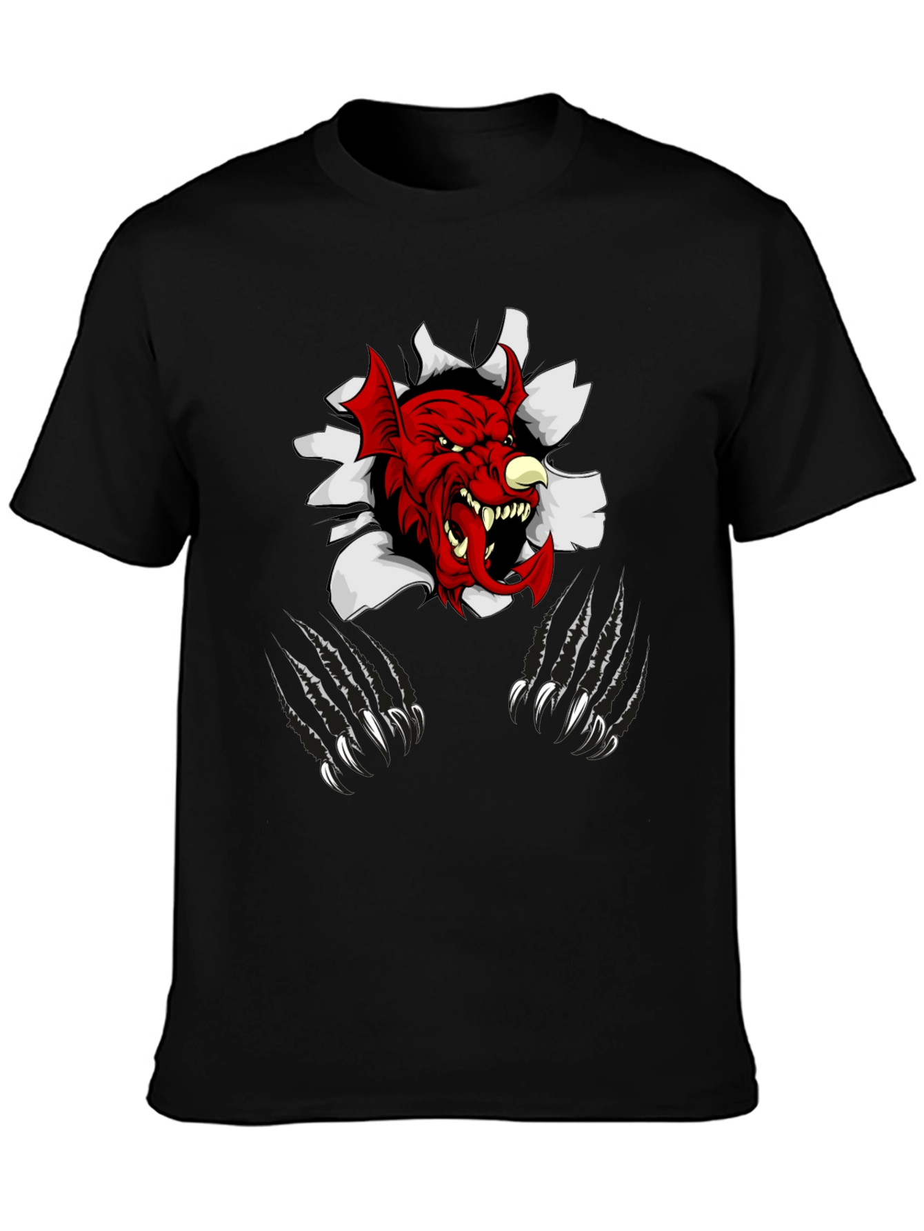 Mens Black Graphic Tee - Red Devil Claw Design