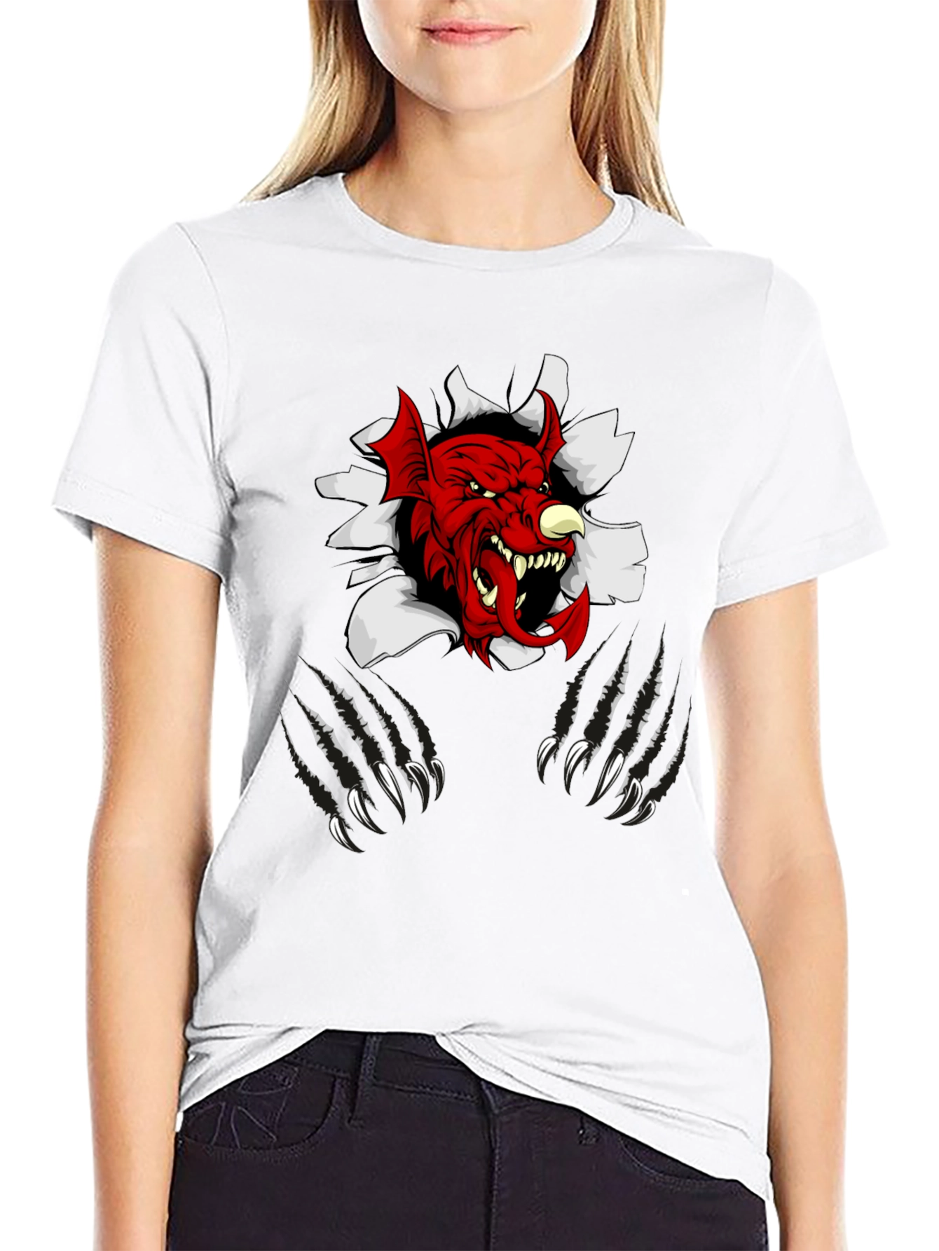 Mens Black Graphic Tee - Red Devil Claw Design