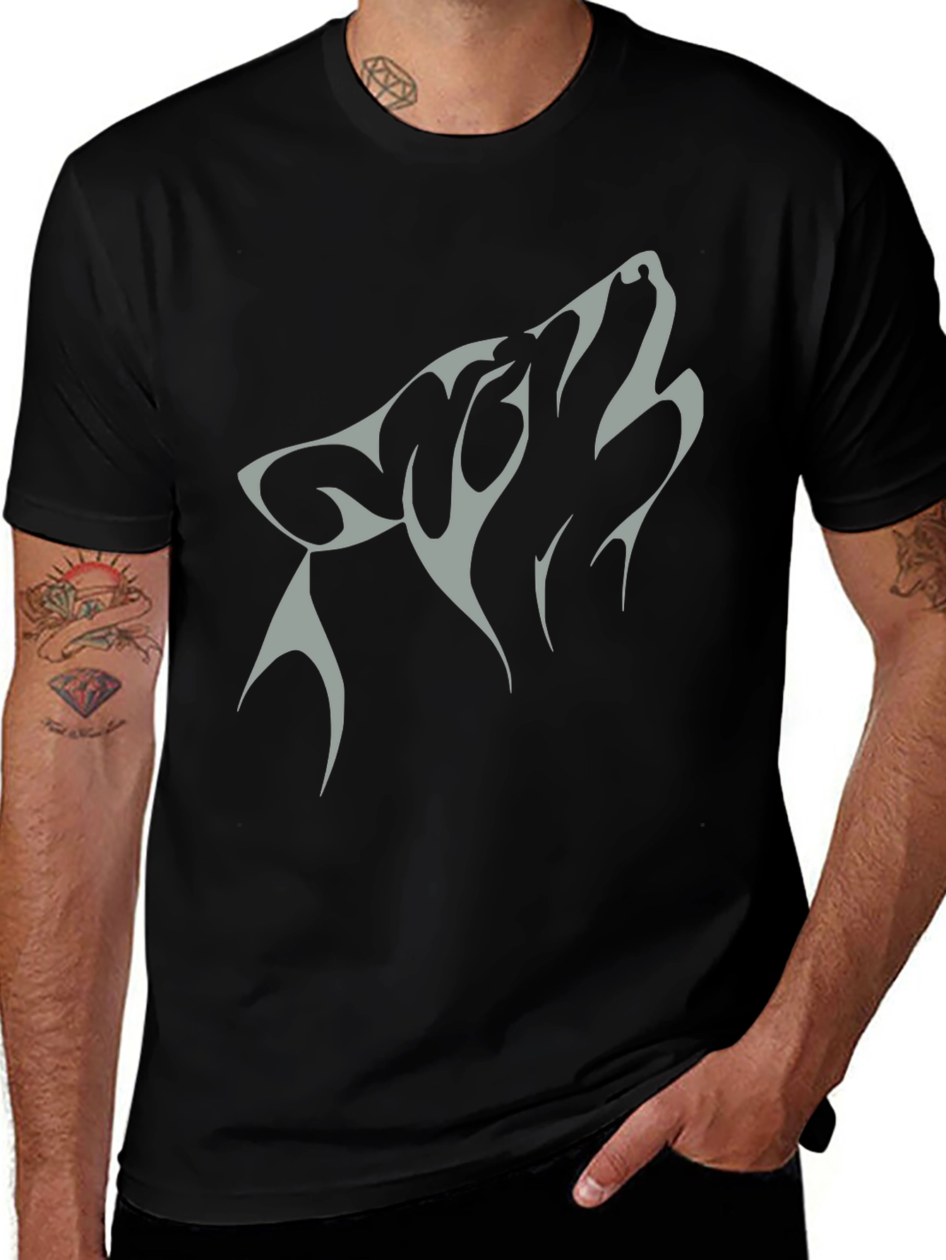 Wolf Graphic Tee - Black Cotton Blend