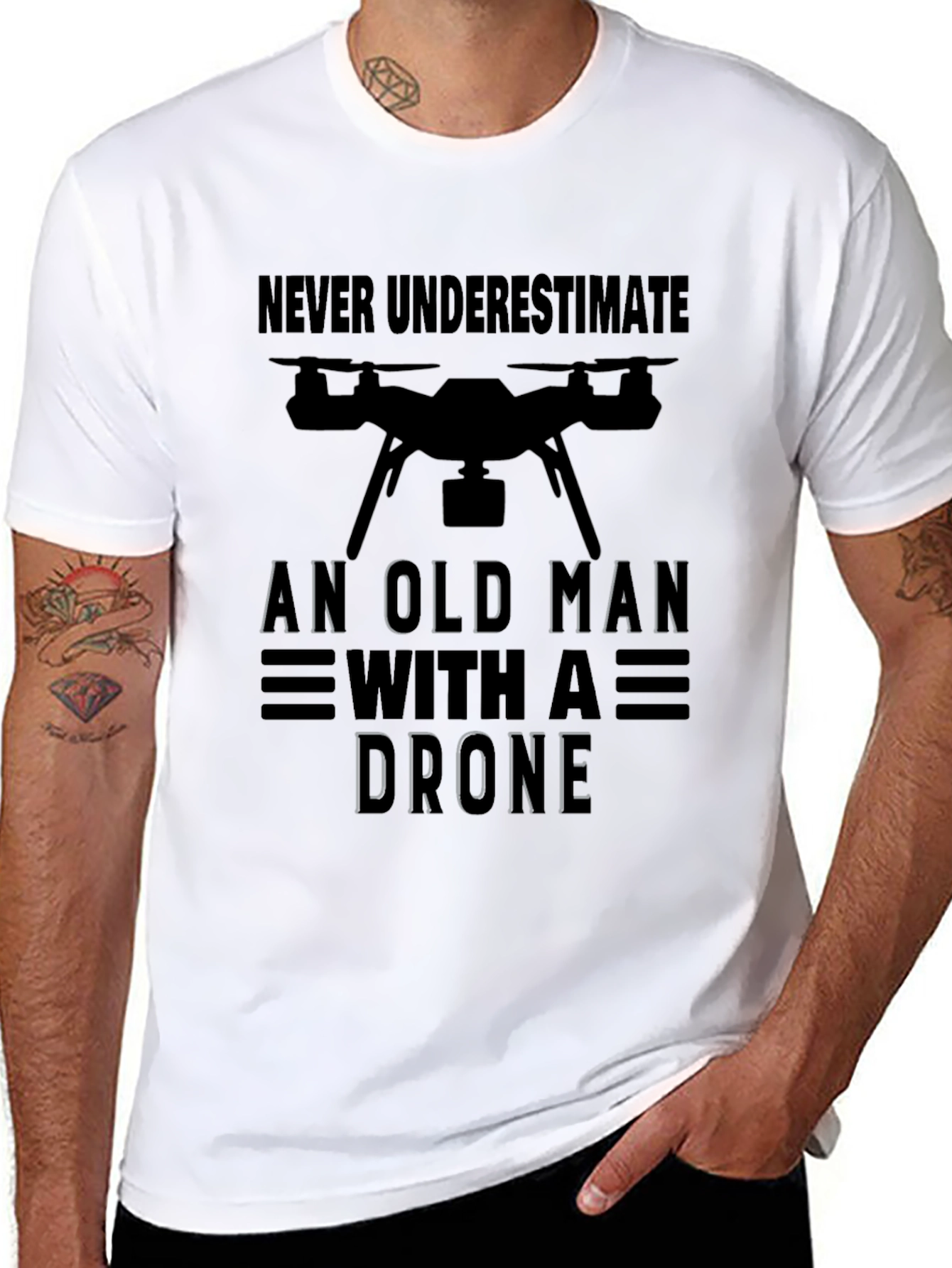 Never Underestimate Old Man with Drone T-Shirt