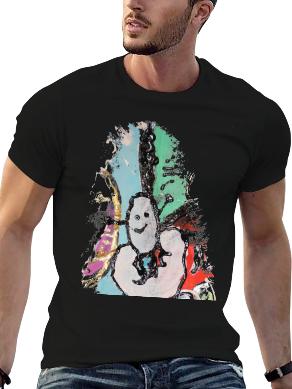Abstract Art Graphic Print Black Tee