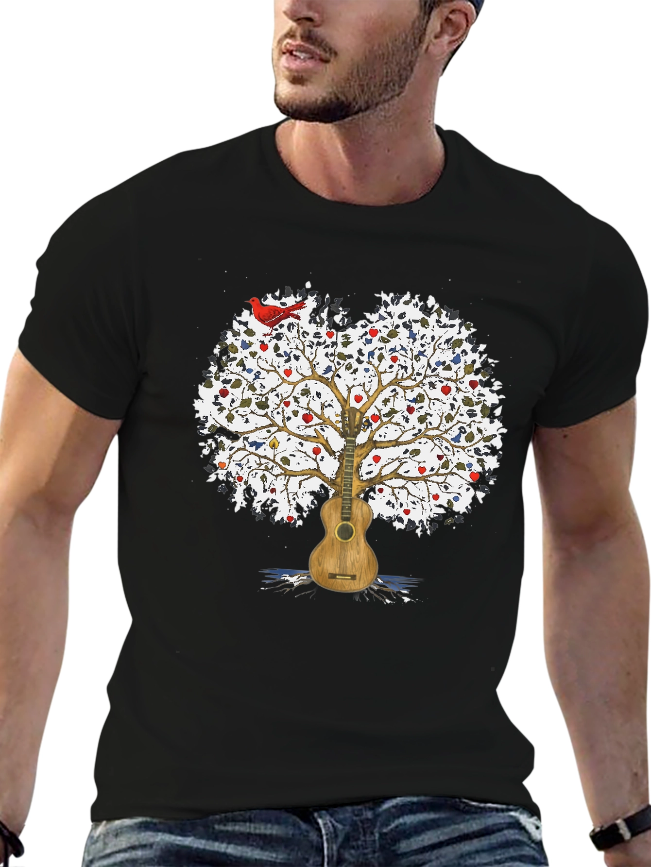 Guitar Tree Mens Black T-Shirt