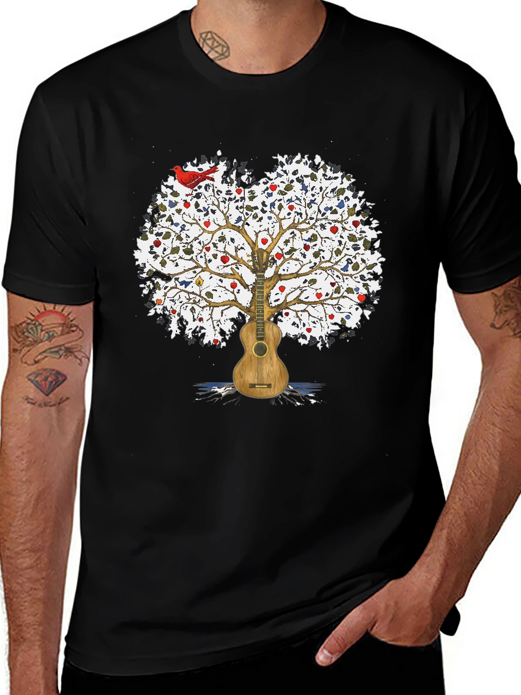 Guitar Tree Mens Black T-Shirt