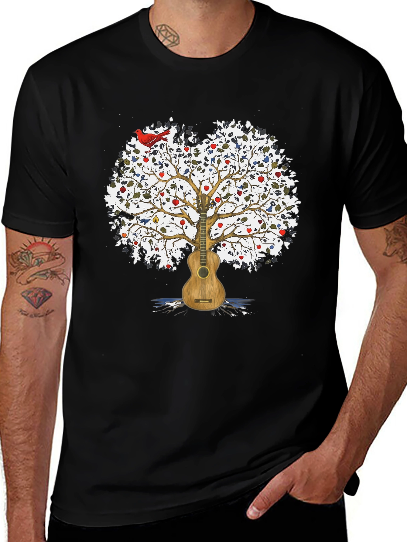 Guitar Tree Mens Black T-Shirt