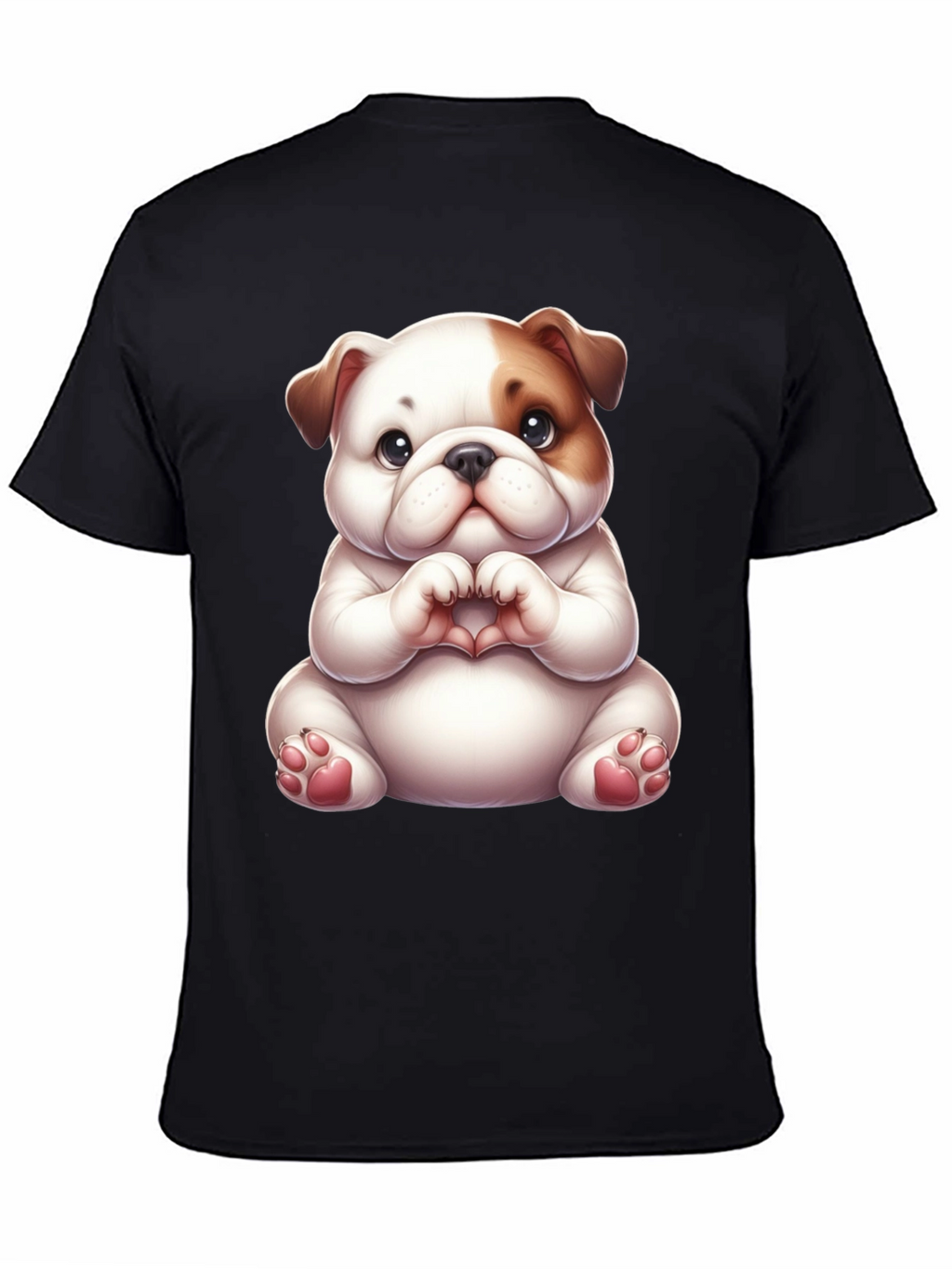 Cute Bulldog Heart Hands Black T-Shirt