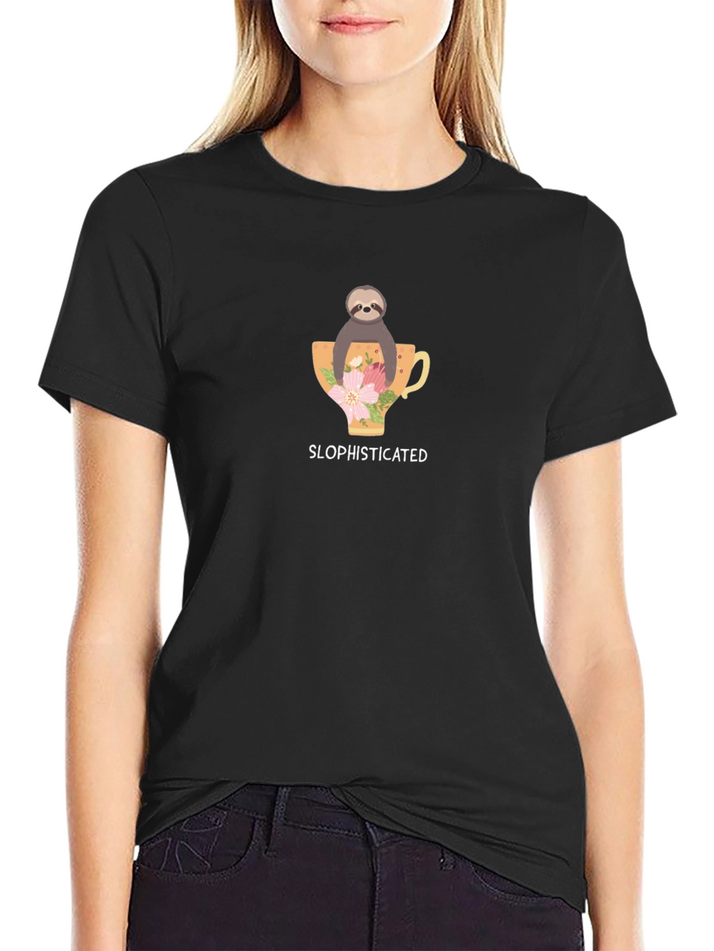 Sloth Sophisticated Black T-Shirt