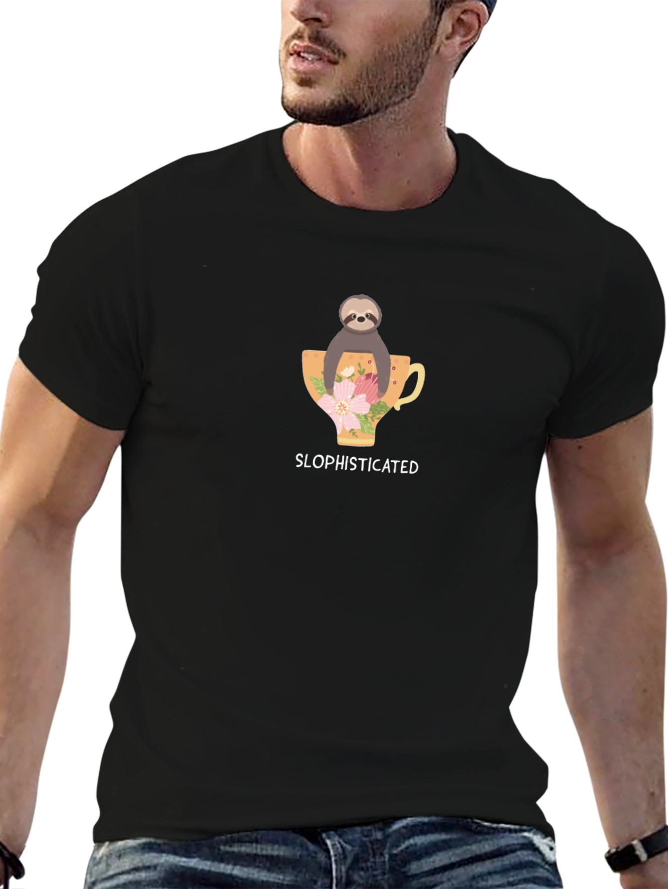 Sloth Sophisticated Black T-Shirt