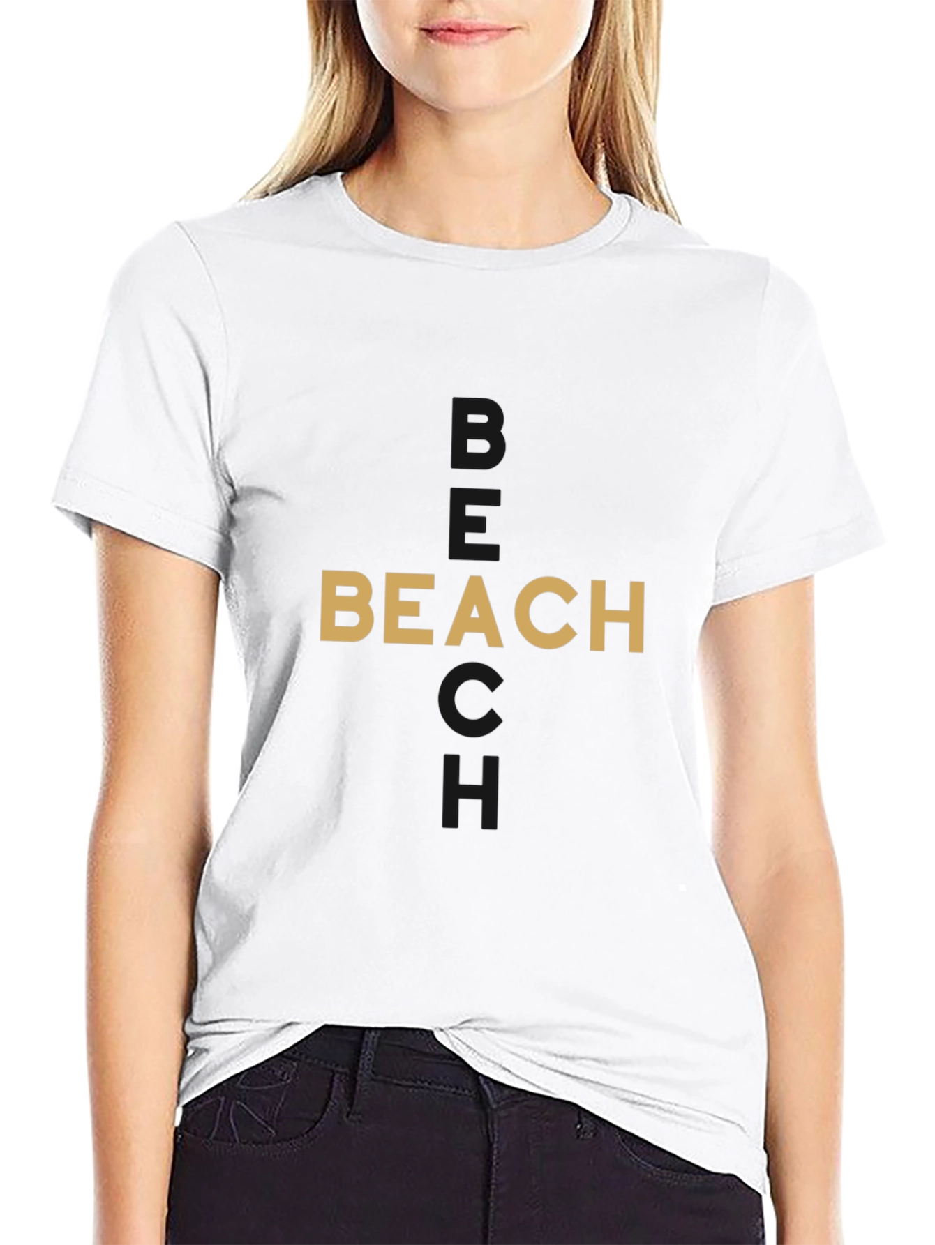 Stylish Beach Graphic Black T-Shirt