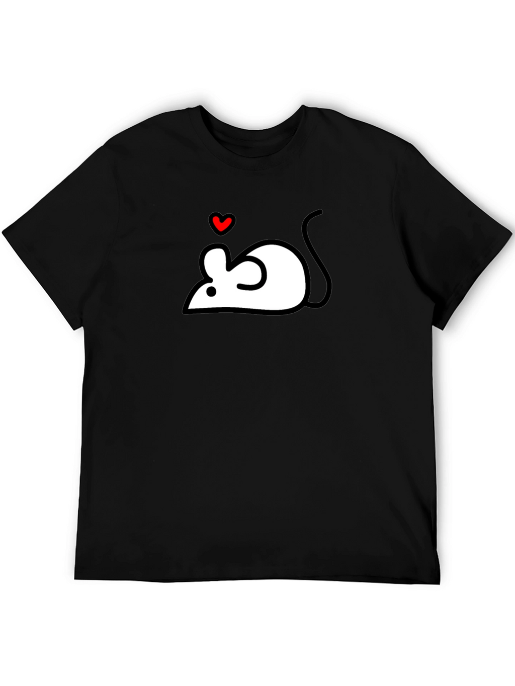 Cute Mouse Heart Graphic Black T-Shirt