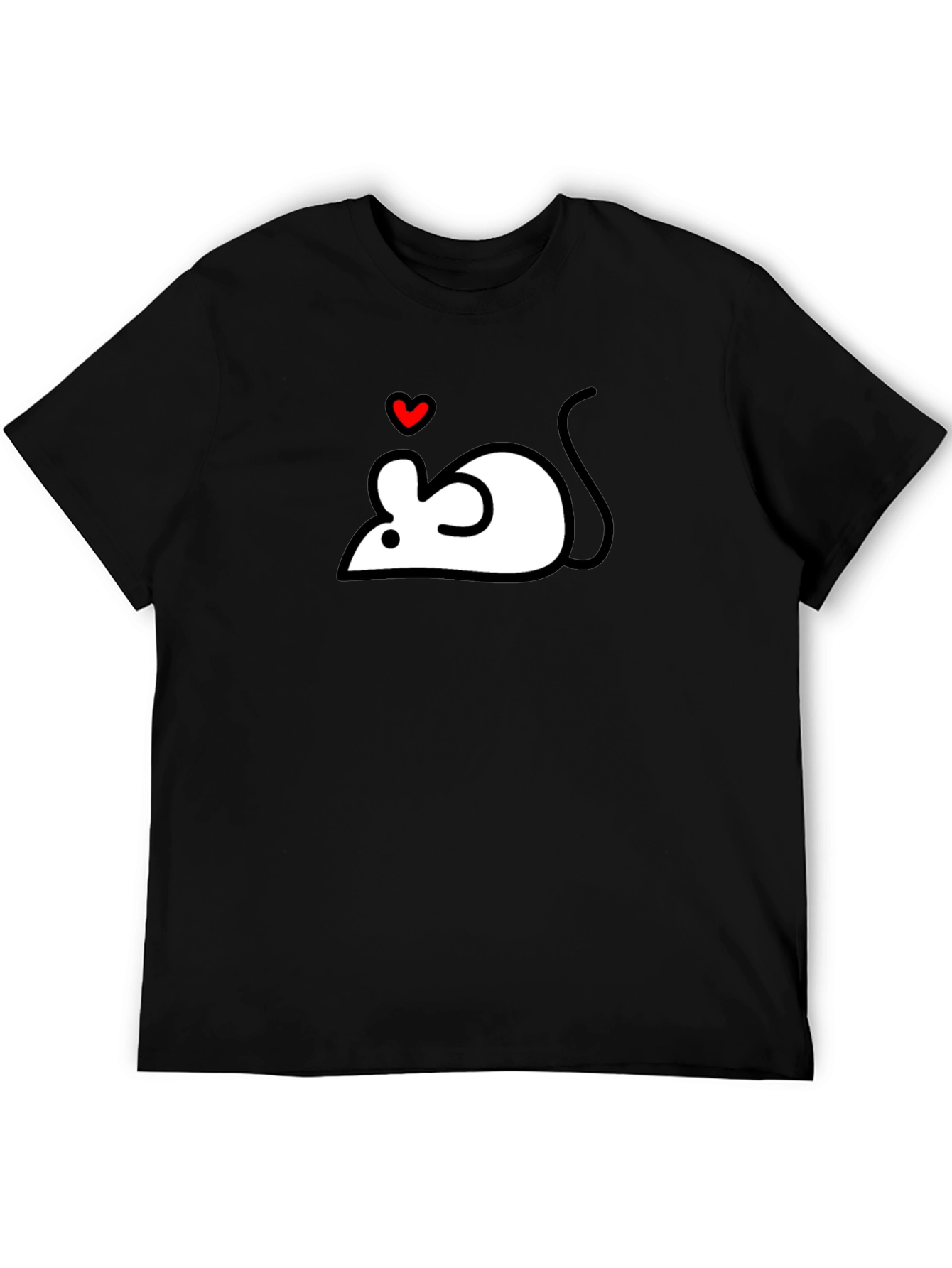 Cute Mouse Heart Graphic Black T-Shirt