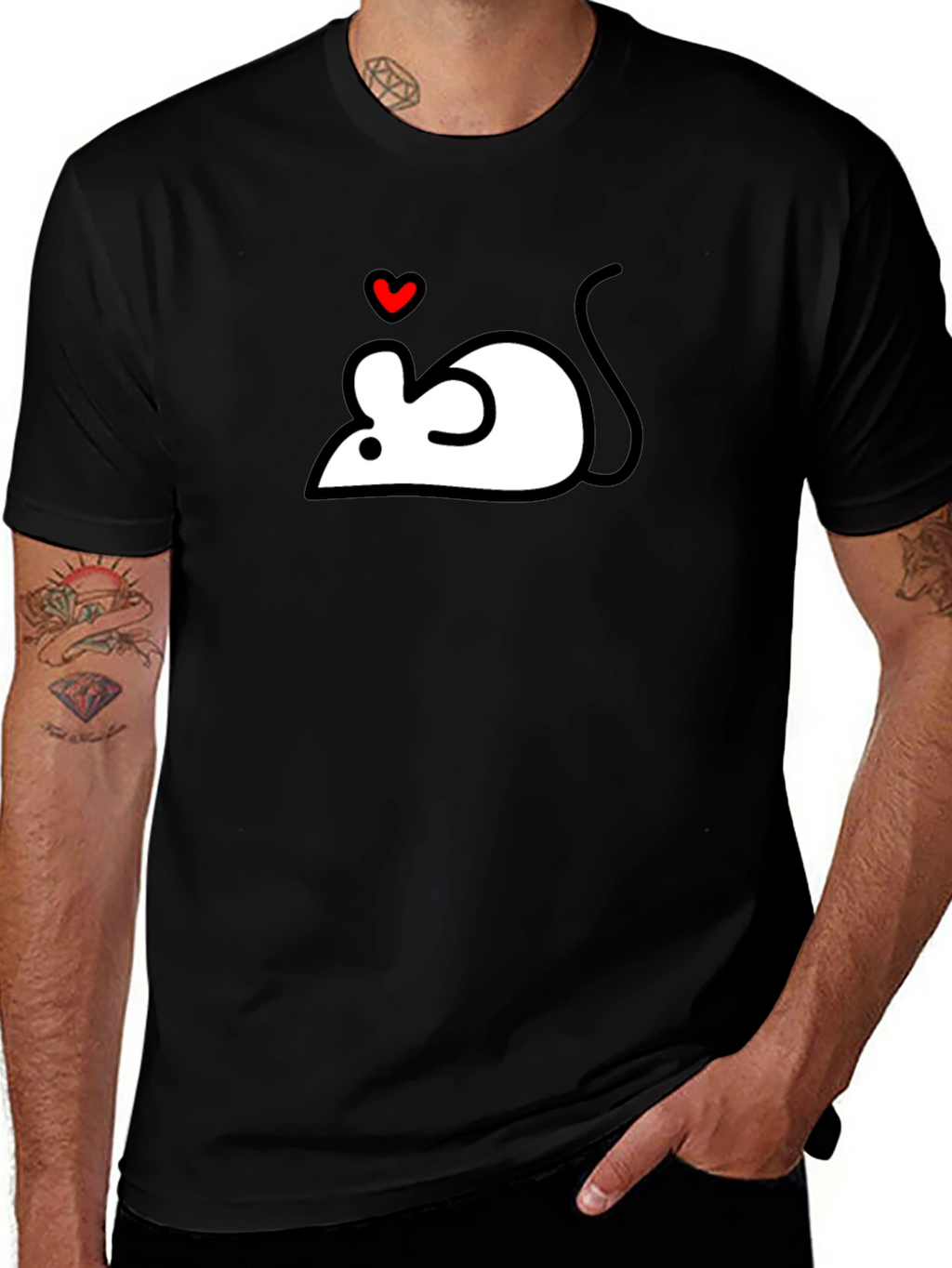 Cute Mouse Heart Graphic Black T-Shirt