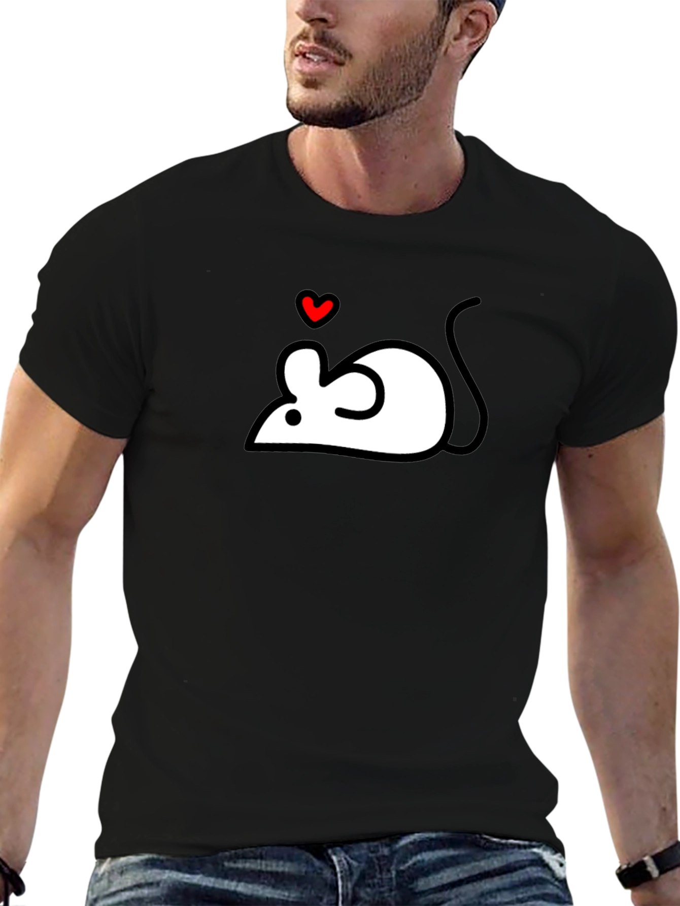 Cute Mouse Heart Graphic Black T-Shirt
